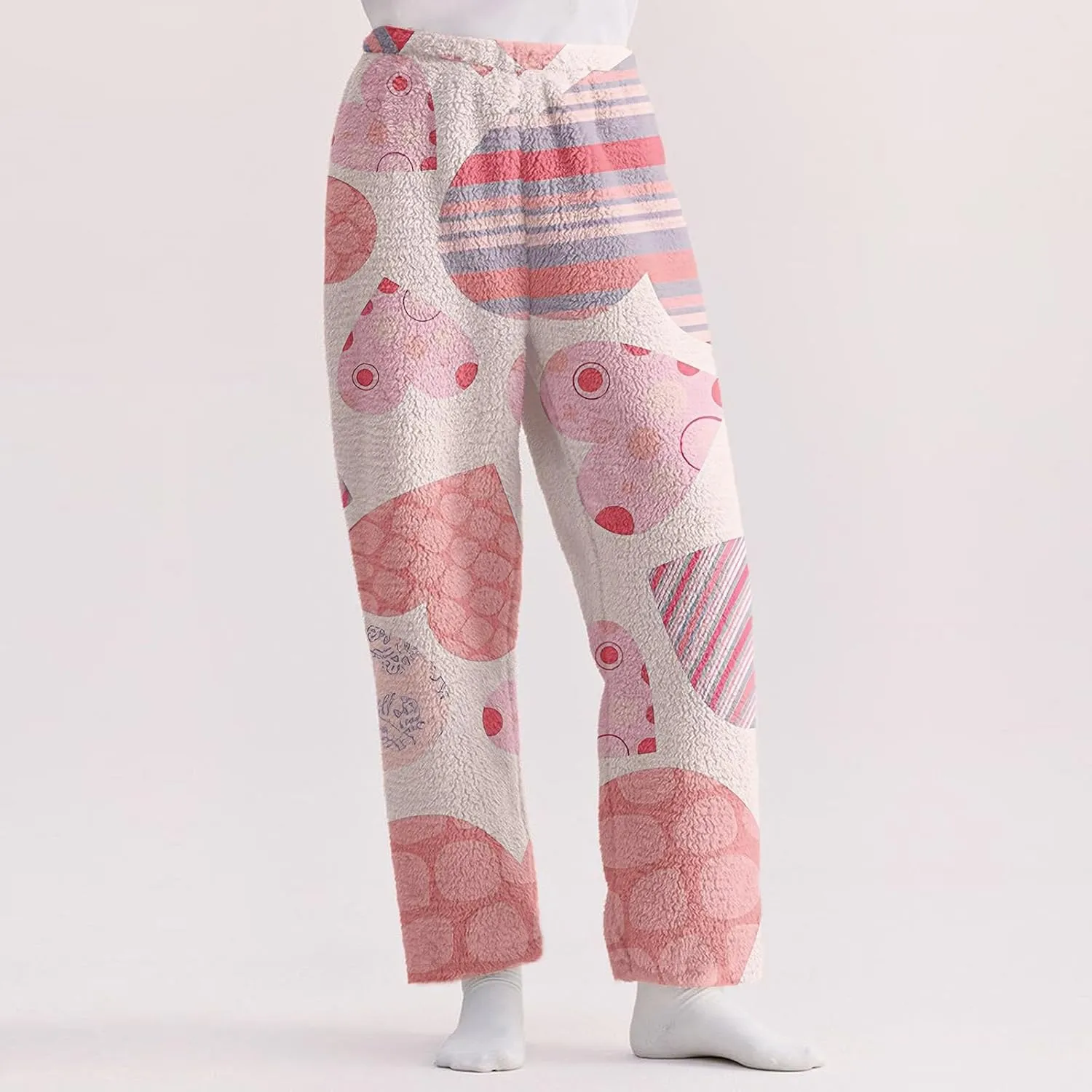 Valentines Pajama Pants 2024 Heart Pj Pants Unisex Fuzzy Pajama Bottoms Women Man Cozy Fleece Lounge Pants Sleepwear