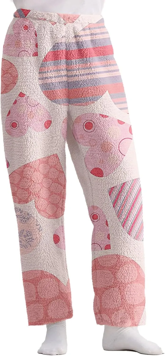 Valentines Pajama Pants 2024 Heart Pj Pants Unisex Fuzzy Pajama Bottoms Women Man Cozy Fleece Lounge Pants Sleepwear