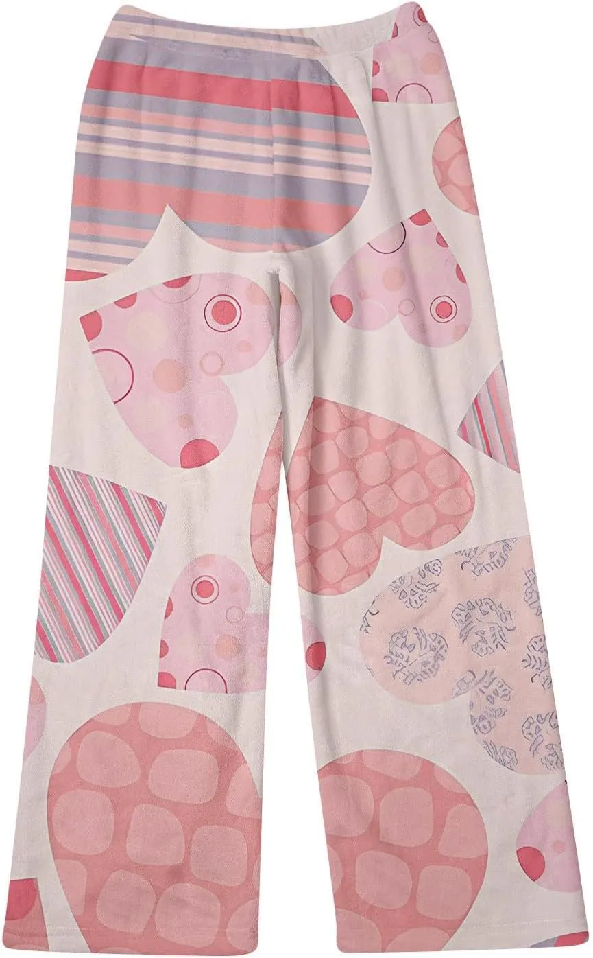Valentines Pajama Pants 2024 Heart Pj Pants Unisex Fuzzy Pajama Bottoms Women Man Cozy Fleece Lounge Pants Sleepwear