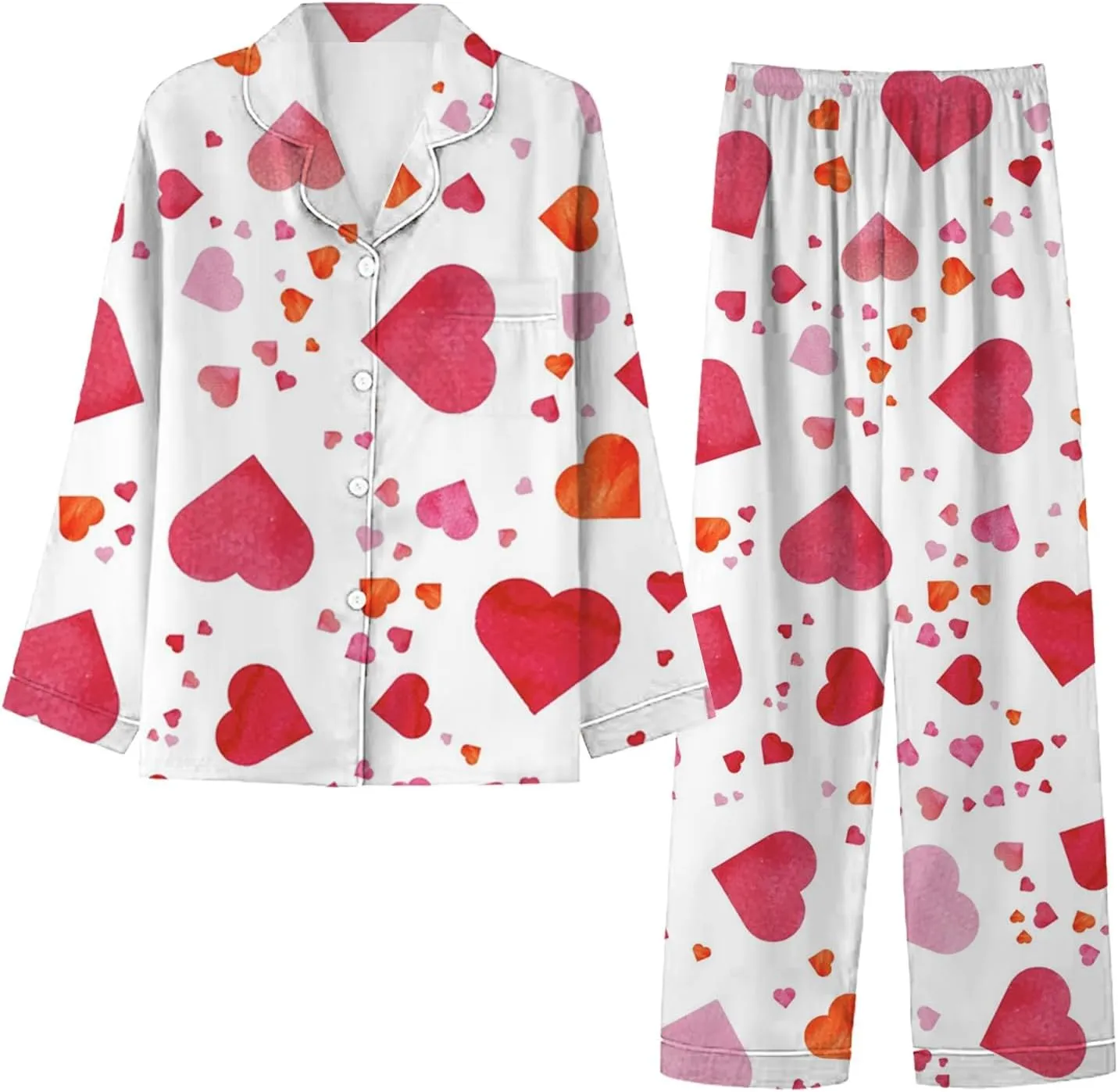 Valentines Pajamas Home Leisure Valentine's Day Bow Love Loose Imitation Color Ding Pajama Sleepy 2 Piece Lounge Set