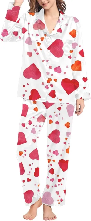 Valentines Pajamas Home Leisure Valentine's Day Bow Love Loose Imitation Color Ding Pajama Sleepy 2 Piece Lounge Set