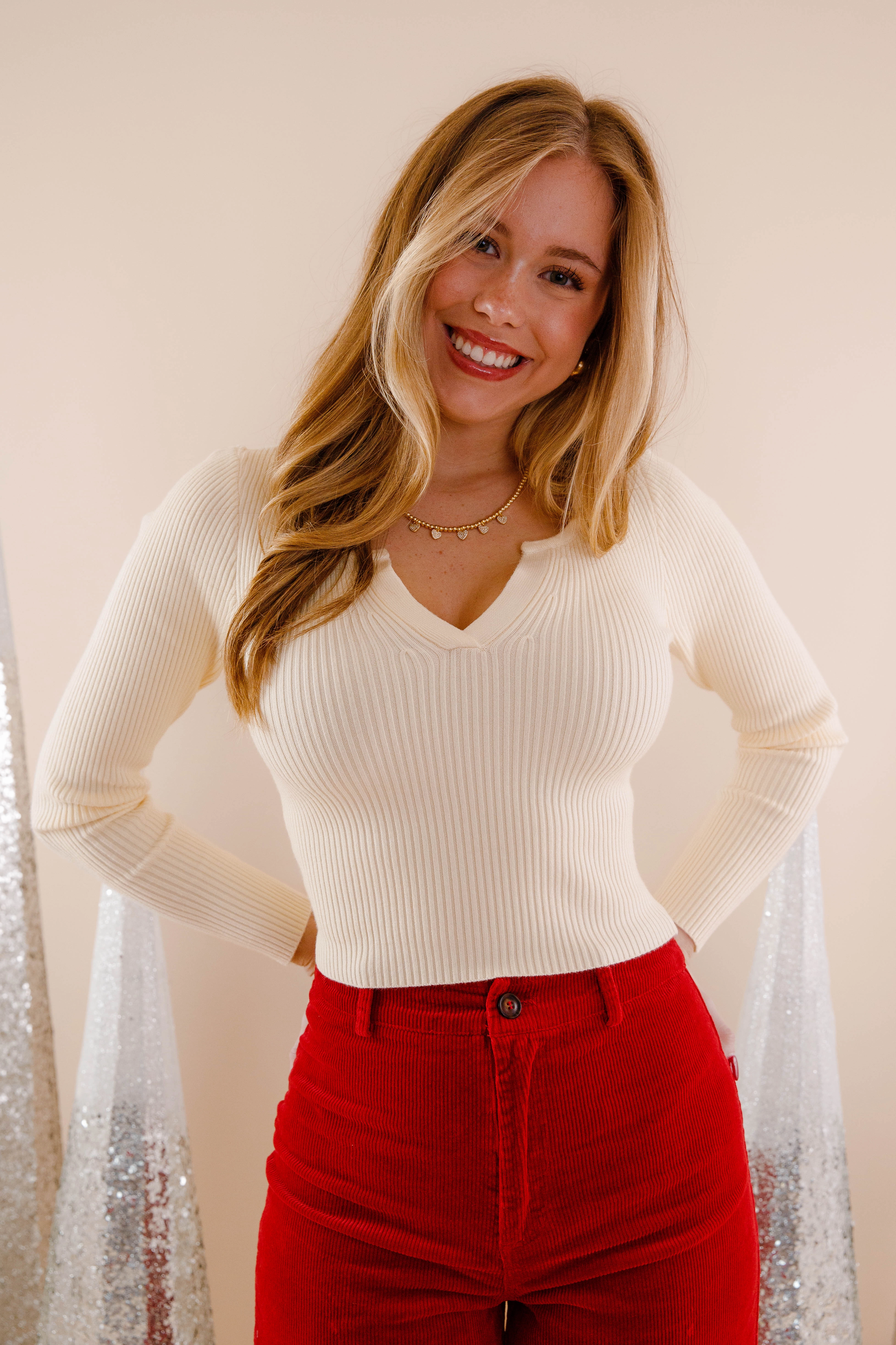 Opening Up Ribbed Top-Ivory Snag Resistant Fabric