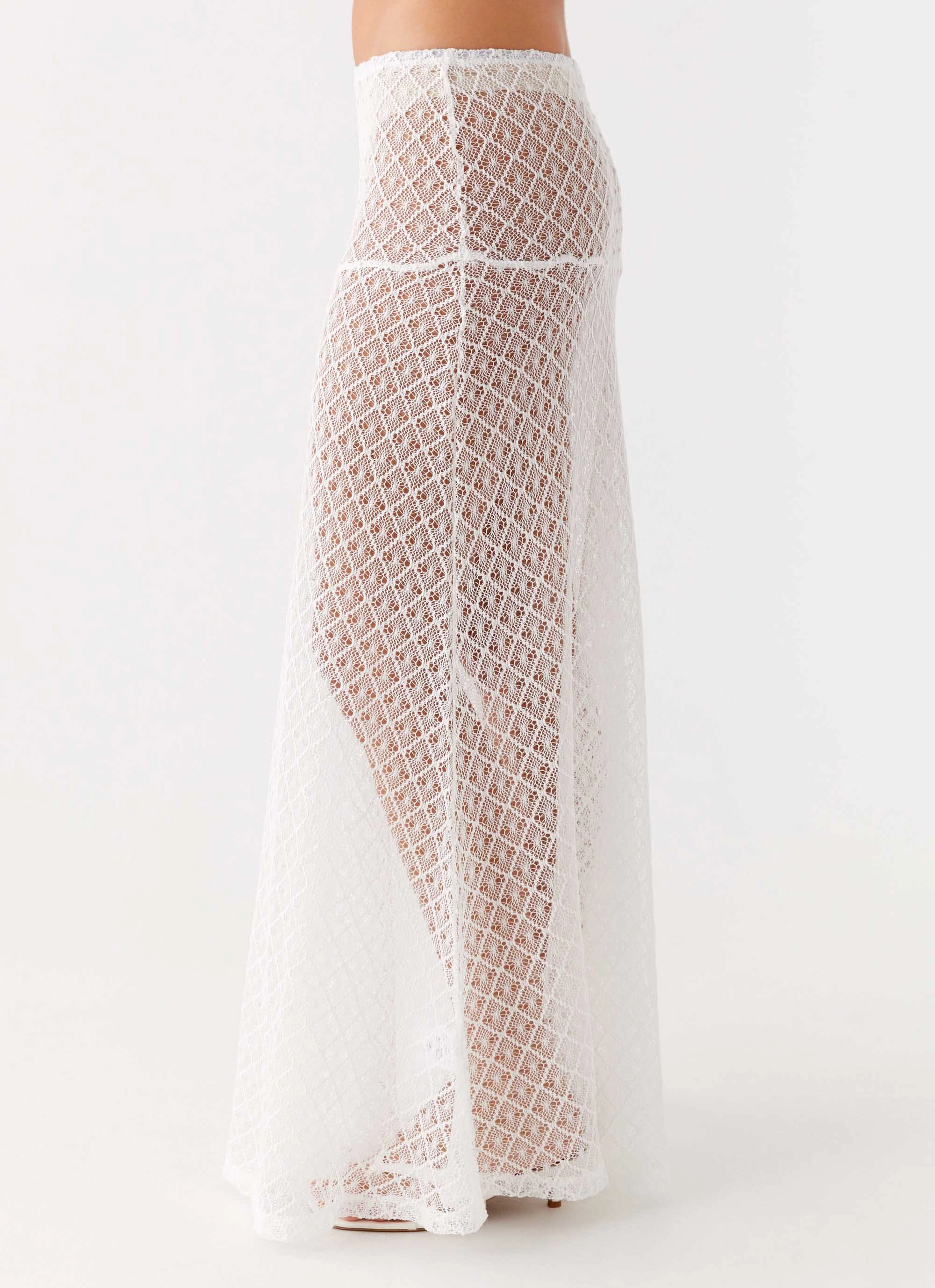 Velli Crochet Maxi Skirt - White Flared bottom Perfect Comfort Fit