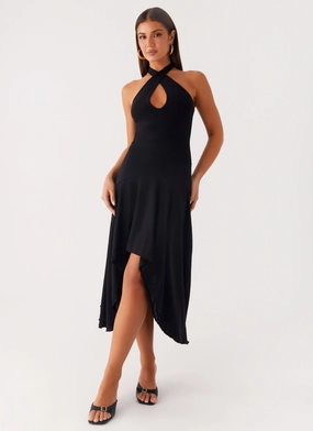 Velvet Sky Midi Dress - Black Light Weight Feminine Style
