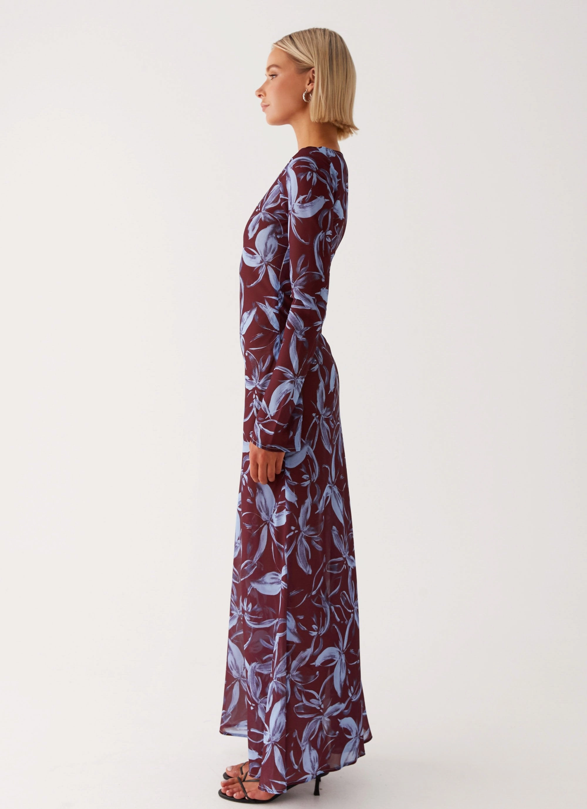 Lorde Maxi Dress - Brown Purple Floral Fit Clean Bold Pattern