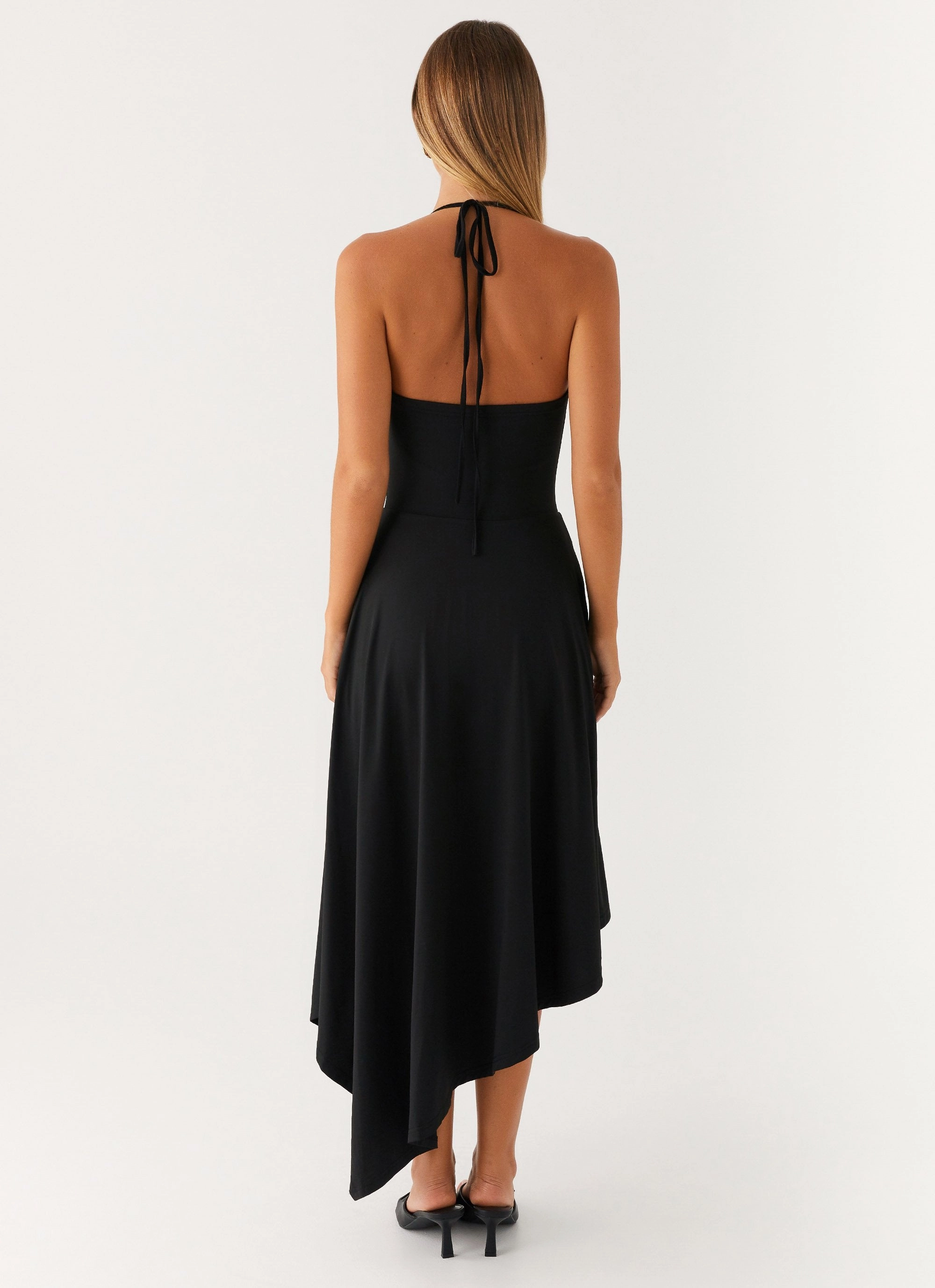 Vena Beaded Midi Dress - Black Open Back Comfy Fit Wear