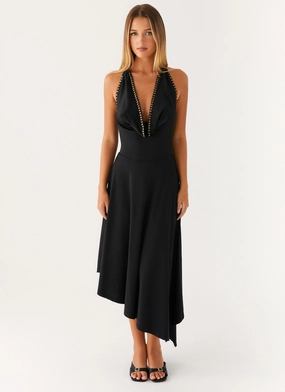 Vena Beaded Midi Dress - Black Casual Days Fitted Shape
