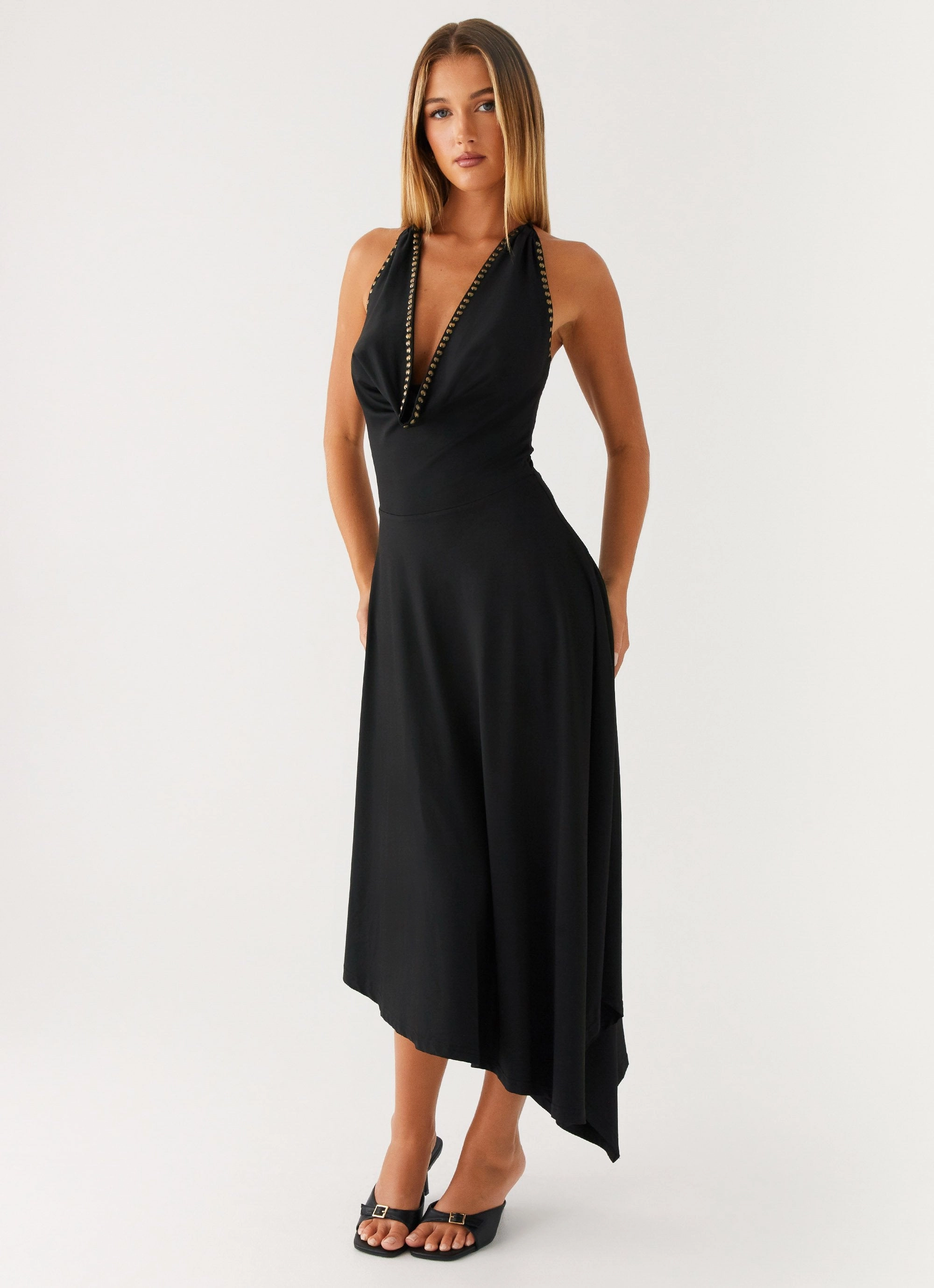 Color-Blocked Vena Beaded Midi Dress - Black