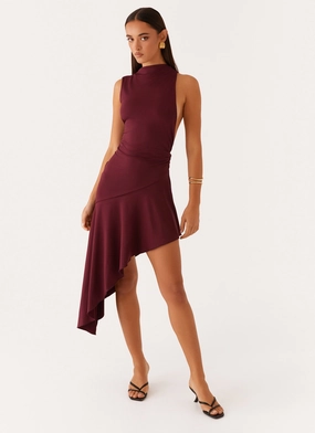 Venetia Asymmetric Maxi Dress - Deep Maroon Minimalist-Style