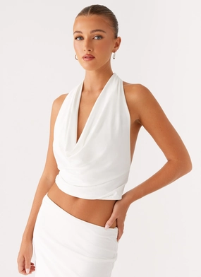 HighNeckCut Ashi Cowl Top - White