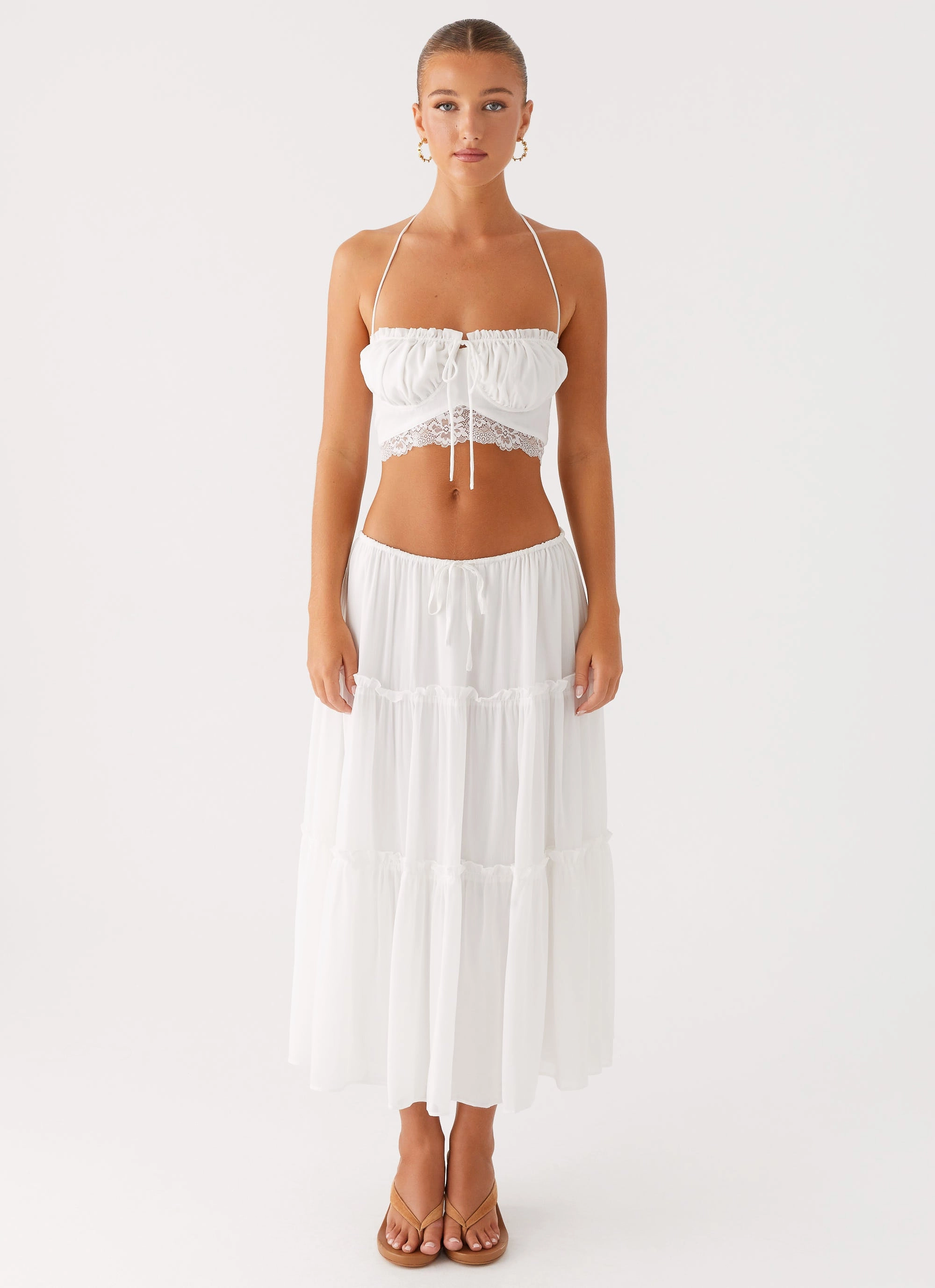 Evi Halterneck Top - Ivory Natural Fiber Blend Retro Style
