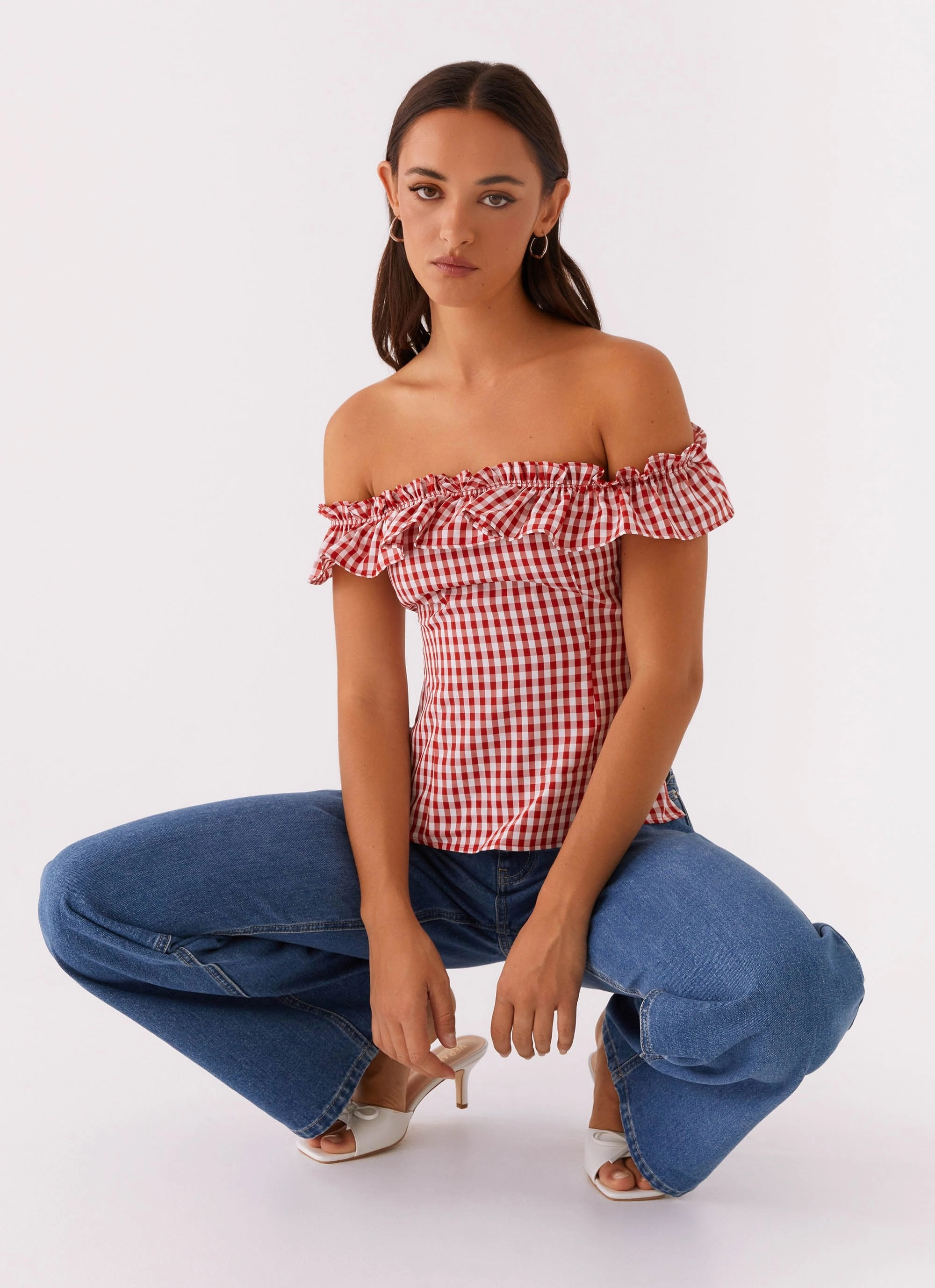 Gwyneth Top - Red Gingham Slim Fit Design HighDurabilityWeave