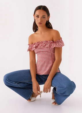 Gwyneth Top - Red Gingham Slim Fit Design HighDurabilityWeave