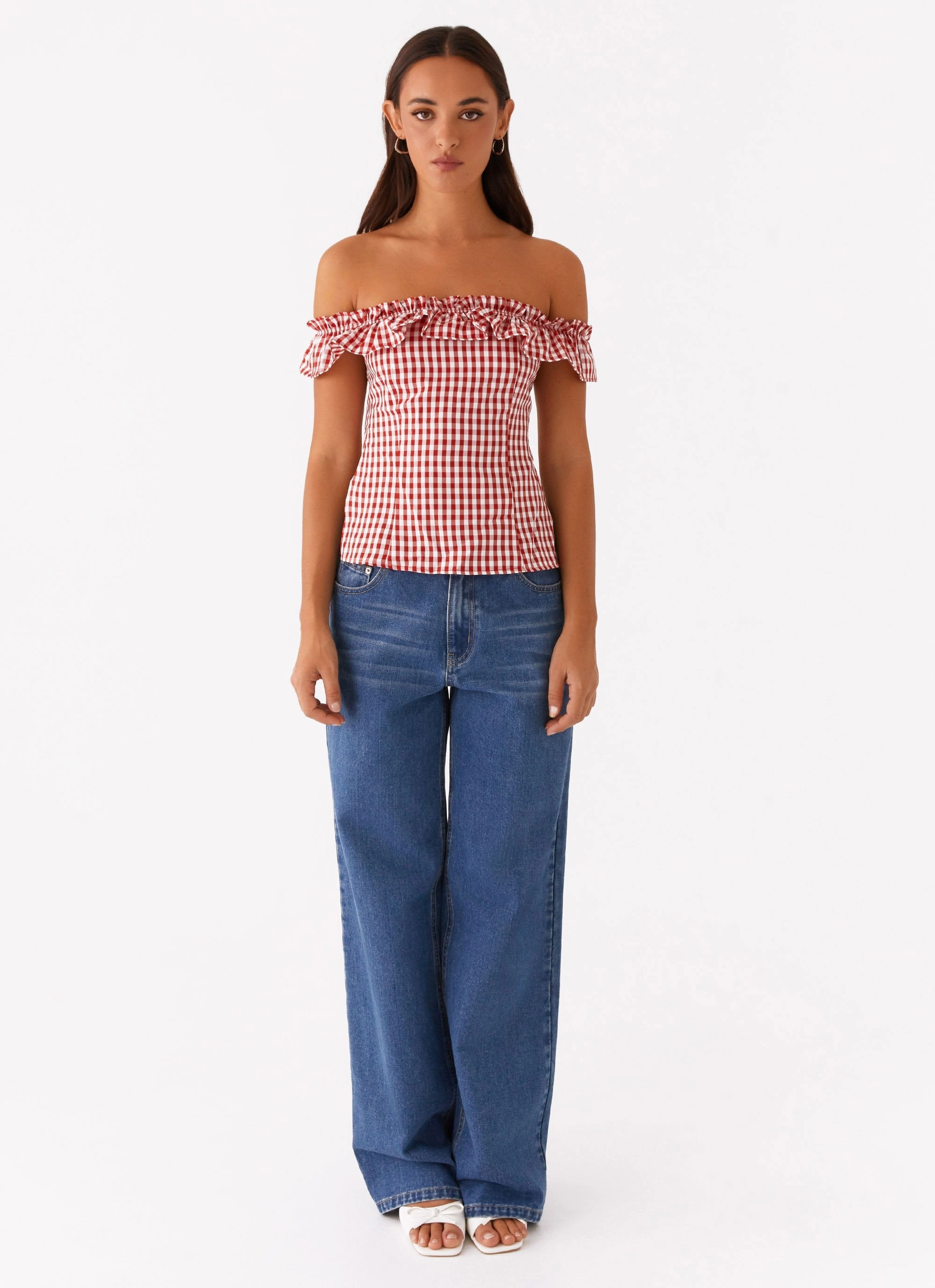 Gwyneth Top - Red Gingham Fun Design Slim Fit Shirt