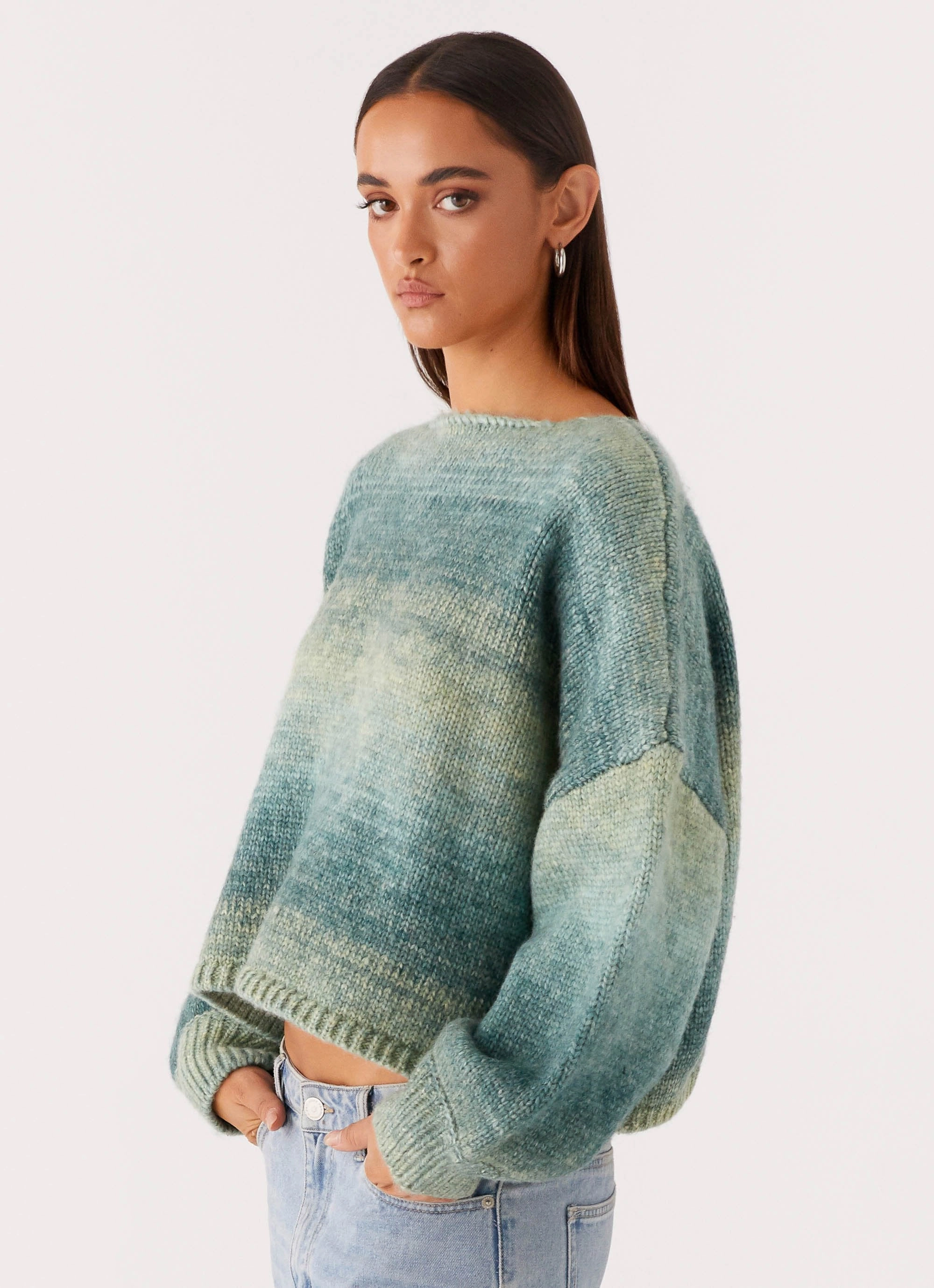 Non Bulky Insulation Lynne Oversized Jumper - Green Ombre