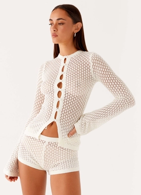 Convertible Features Non Bulky Profile Molly Crochet Cardigan - Ivory