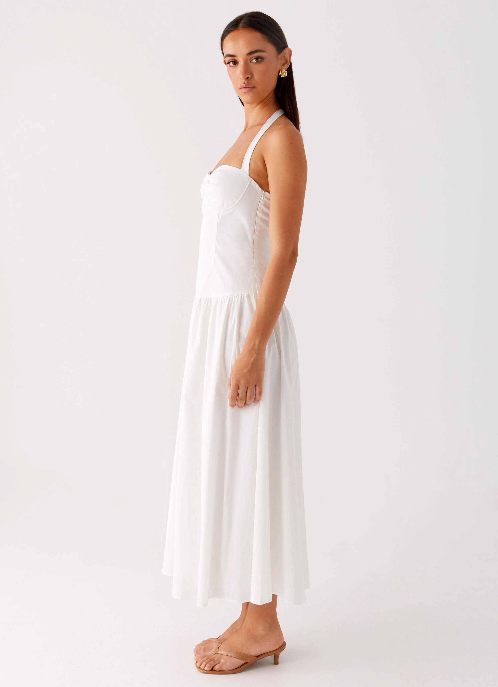 Vento Midi Dress - White Relaxed Style Chilly Comfort