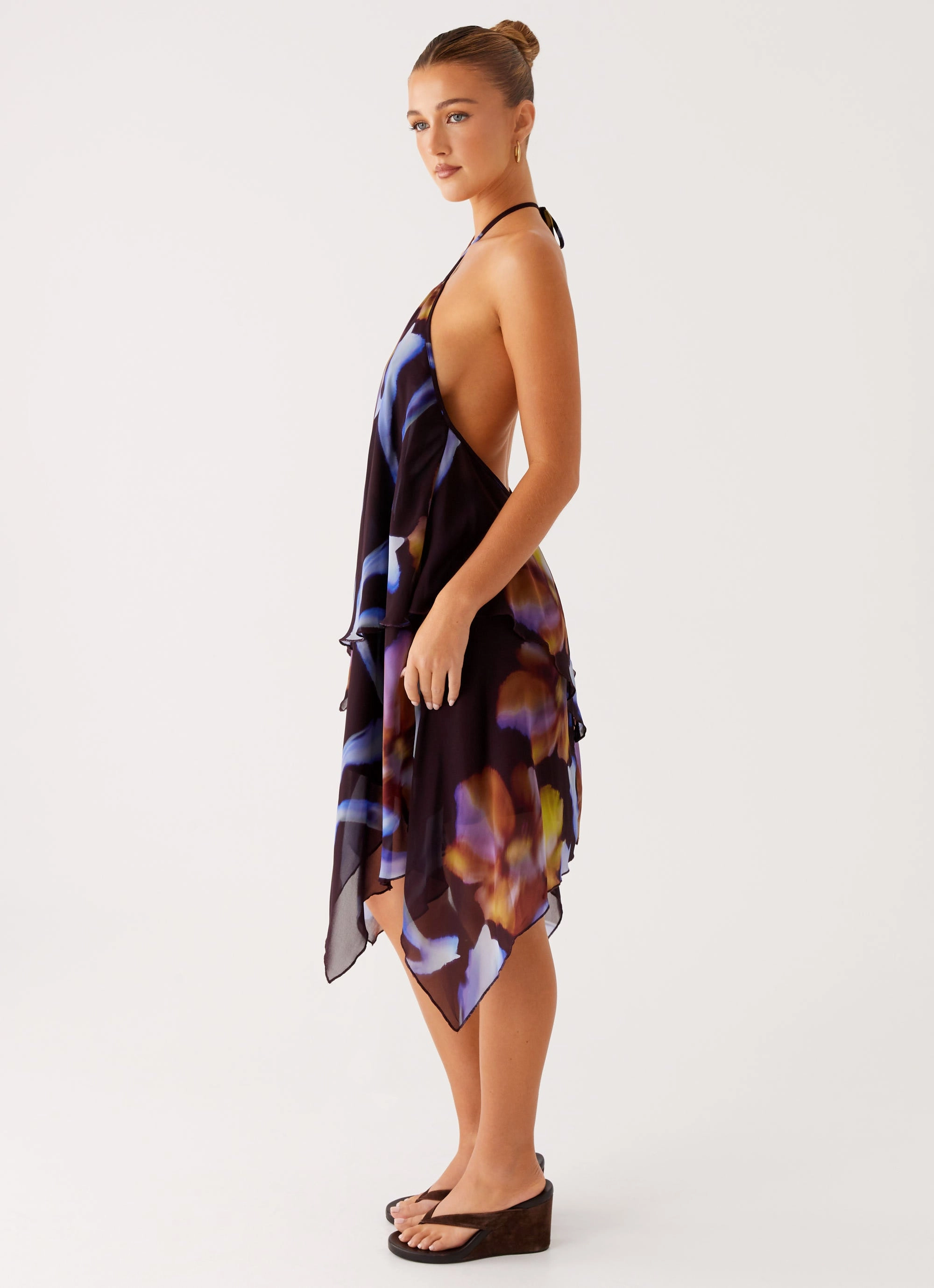Verbena Midi Dress - Dark Floral Sharp Finish Waist-Cinching