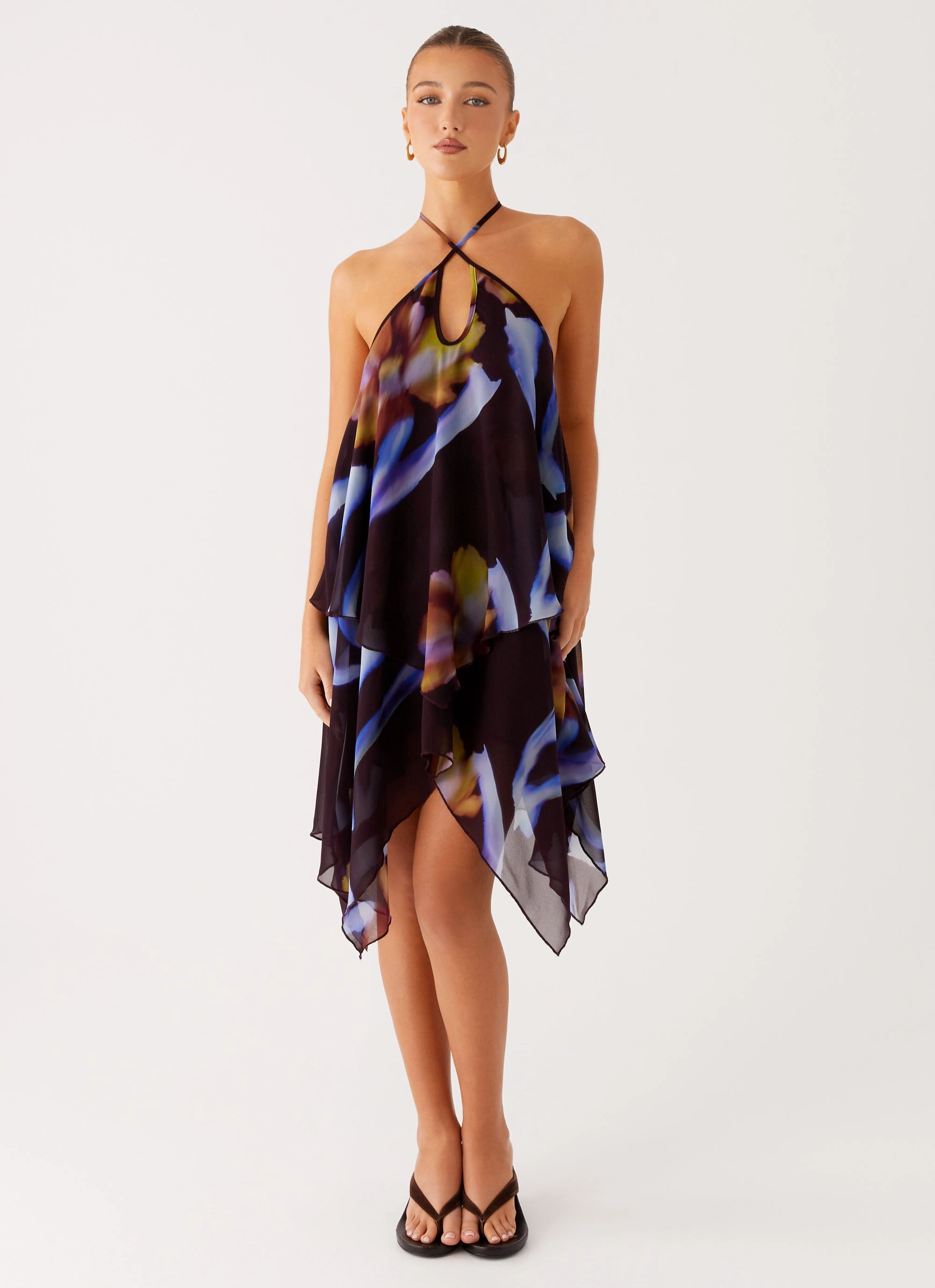 Beach Walk Verbena Midi Dress - Dark Floral