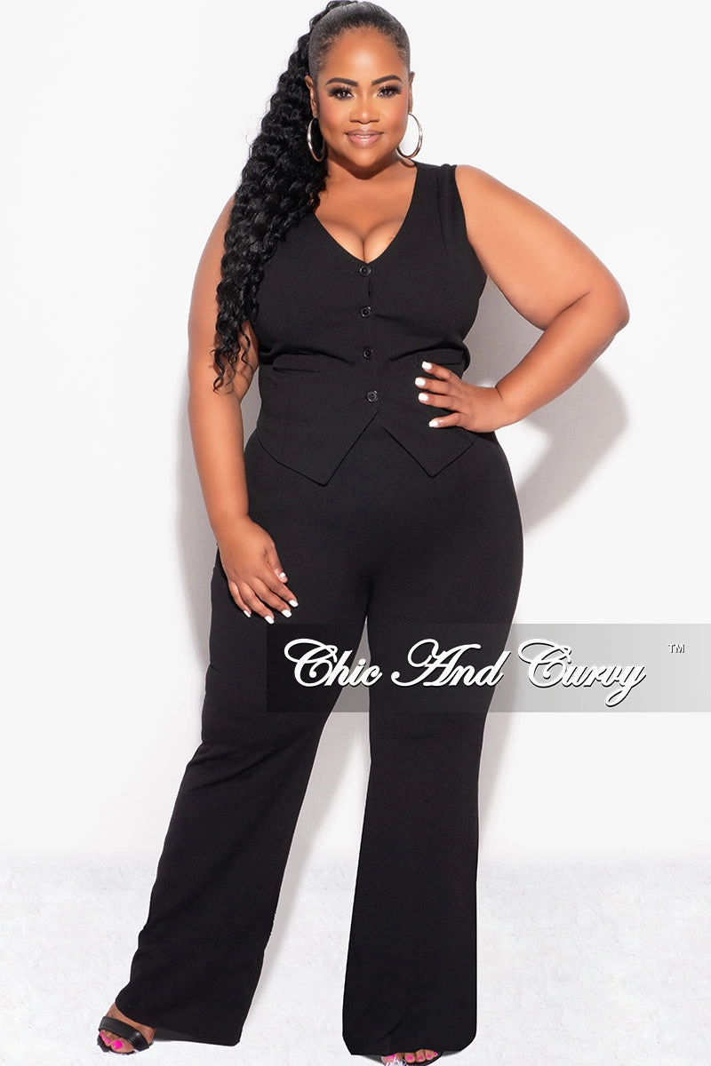 Rugged Wear Smart Wear Final Sale Plus Size 2pc Sleeveless Blazer Vest and Pants Set in Black