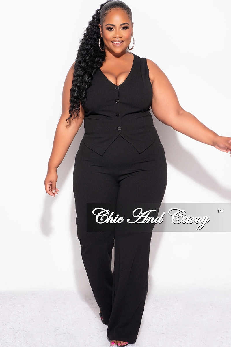 Final Sale Plus Size 2pc Sleeveless Blazer Vest and Pants Set in Black Indoor Comfort