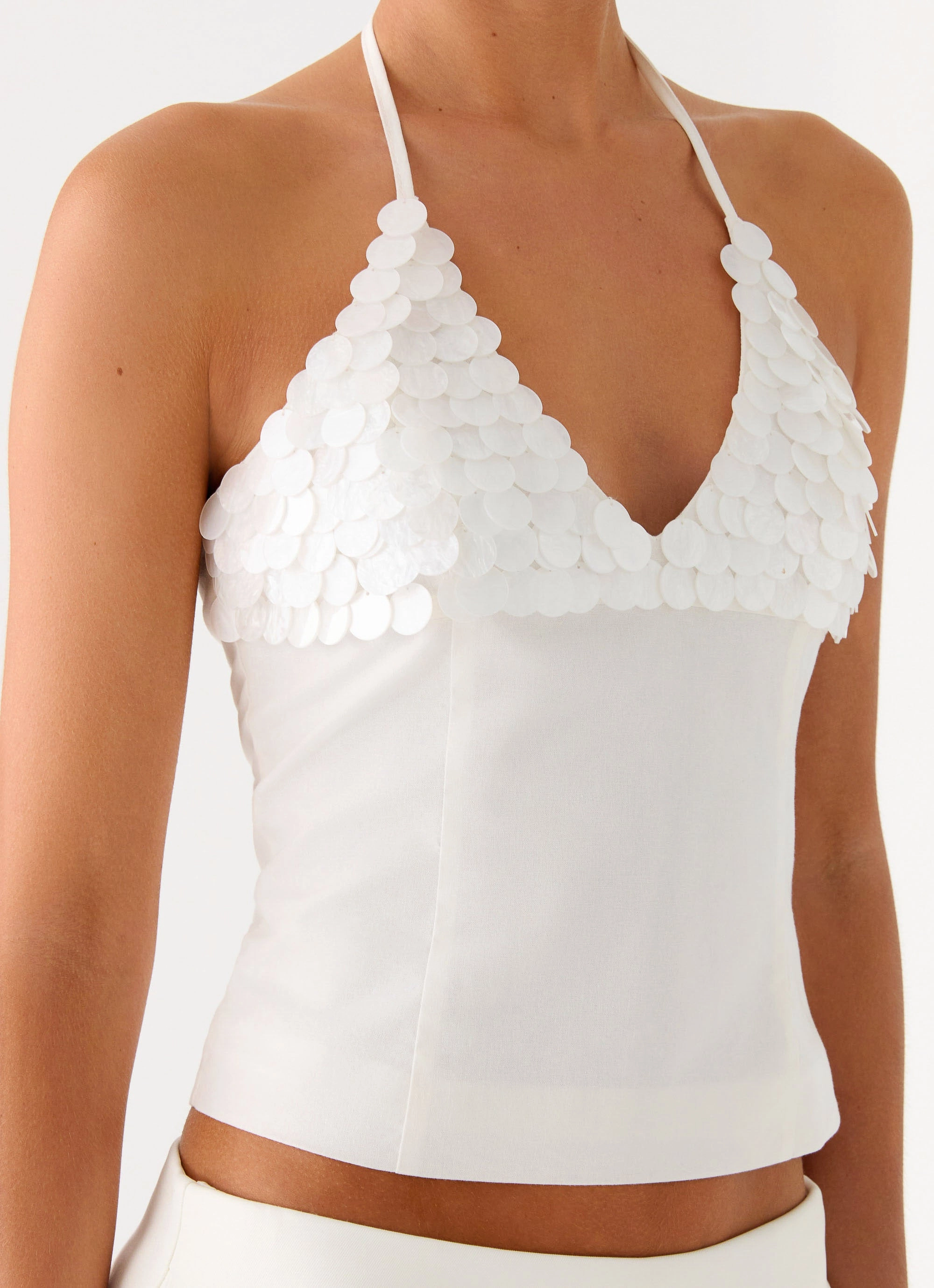 Everyday Comfort Lori beaded Halter Top - Ivory