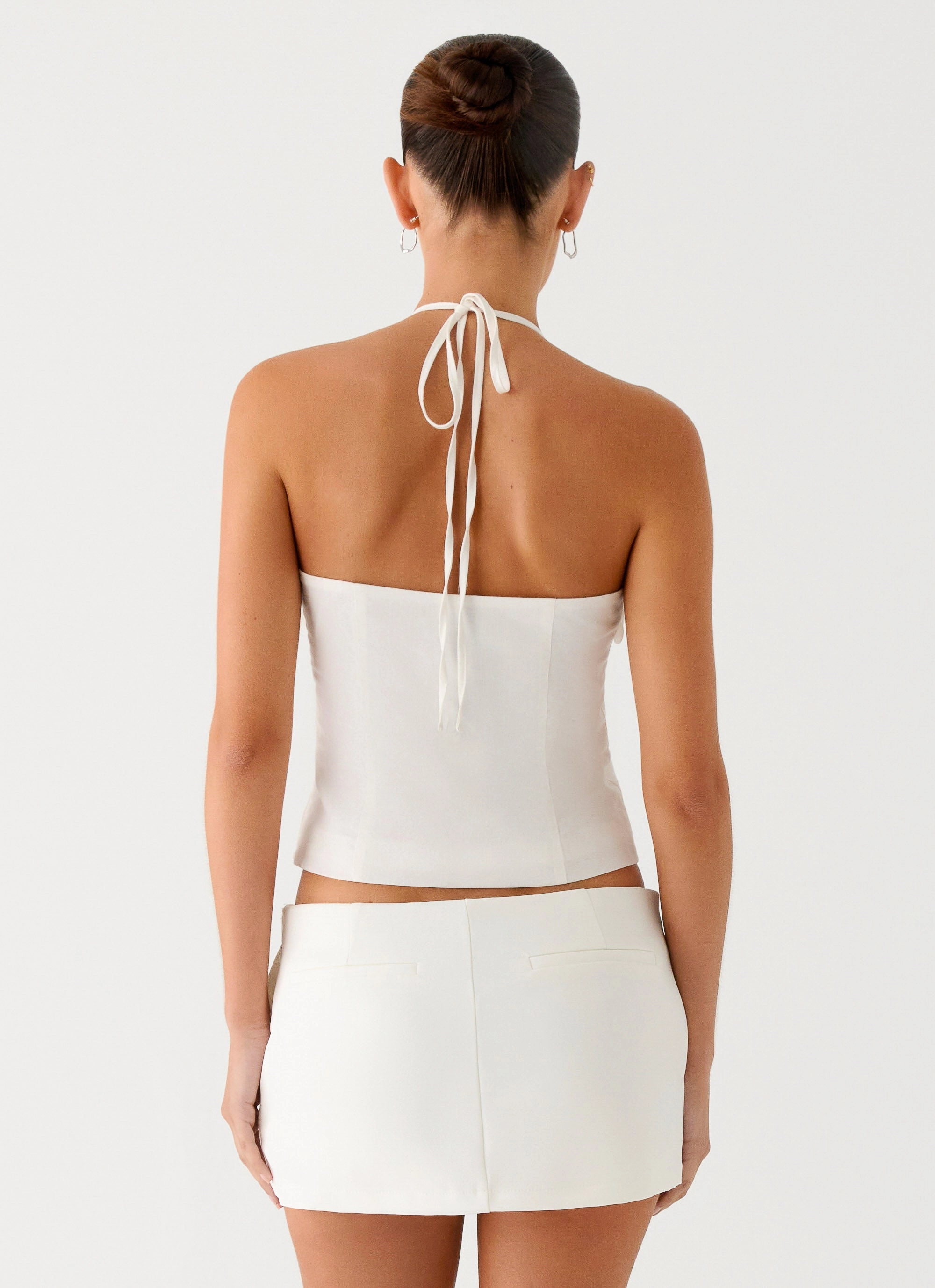 Breathable Lining Lori beaded Halter Top - Ivory
