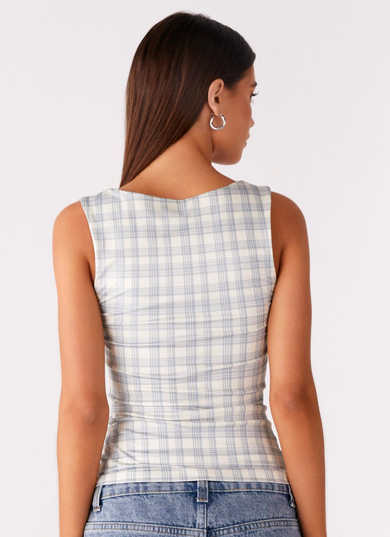 FadeResistantTechnology Noise Reducing Fabric Treatment No Drama Strap Top - Grey Check