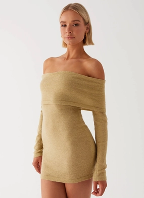 Cool Elegance Myla Off Shoulder Mini Dress - Camel