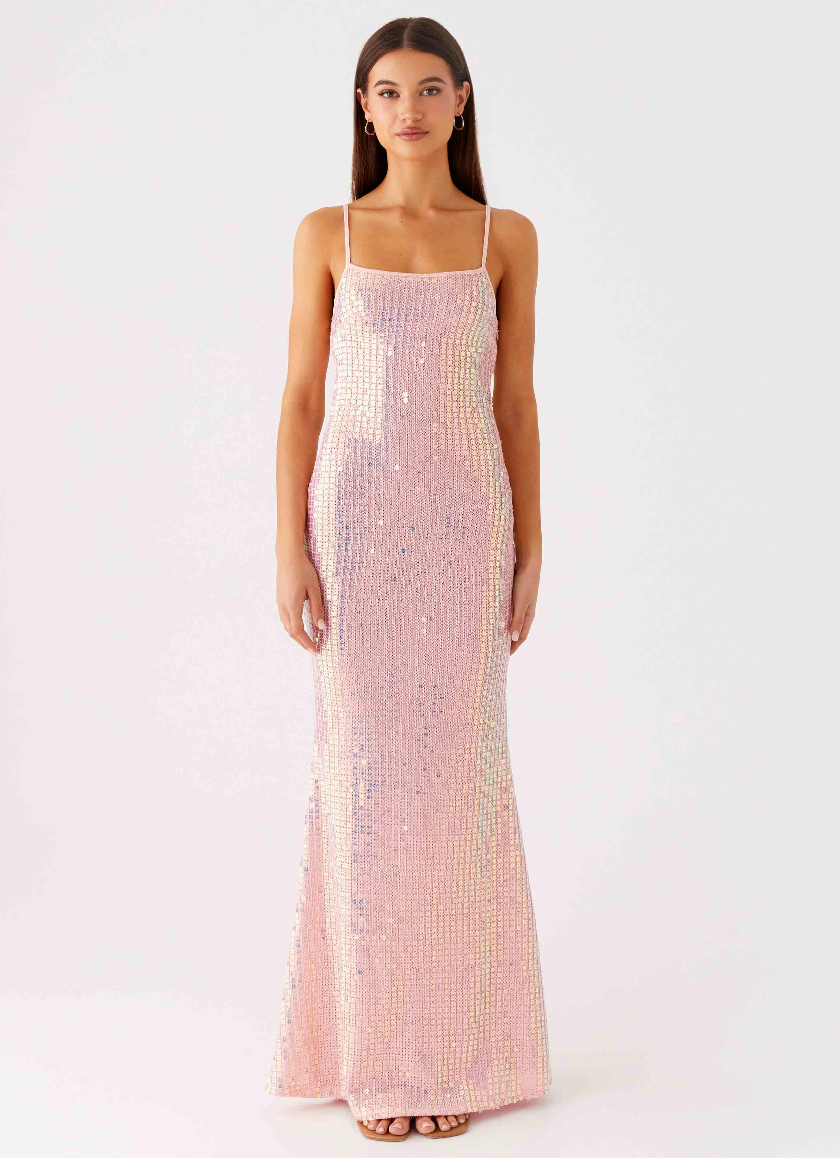 Attitude Knit Sequin Maxi Dress - Iridescent Pink Soft cotton blend dress