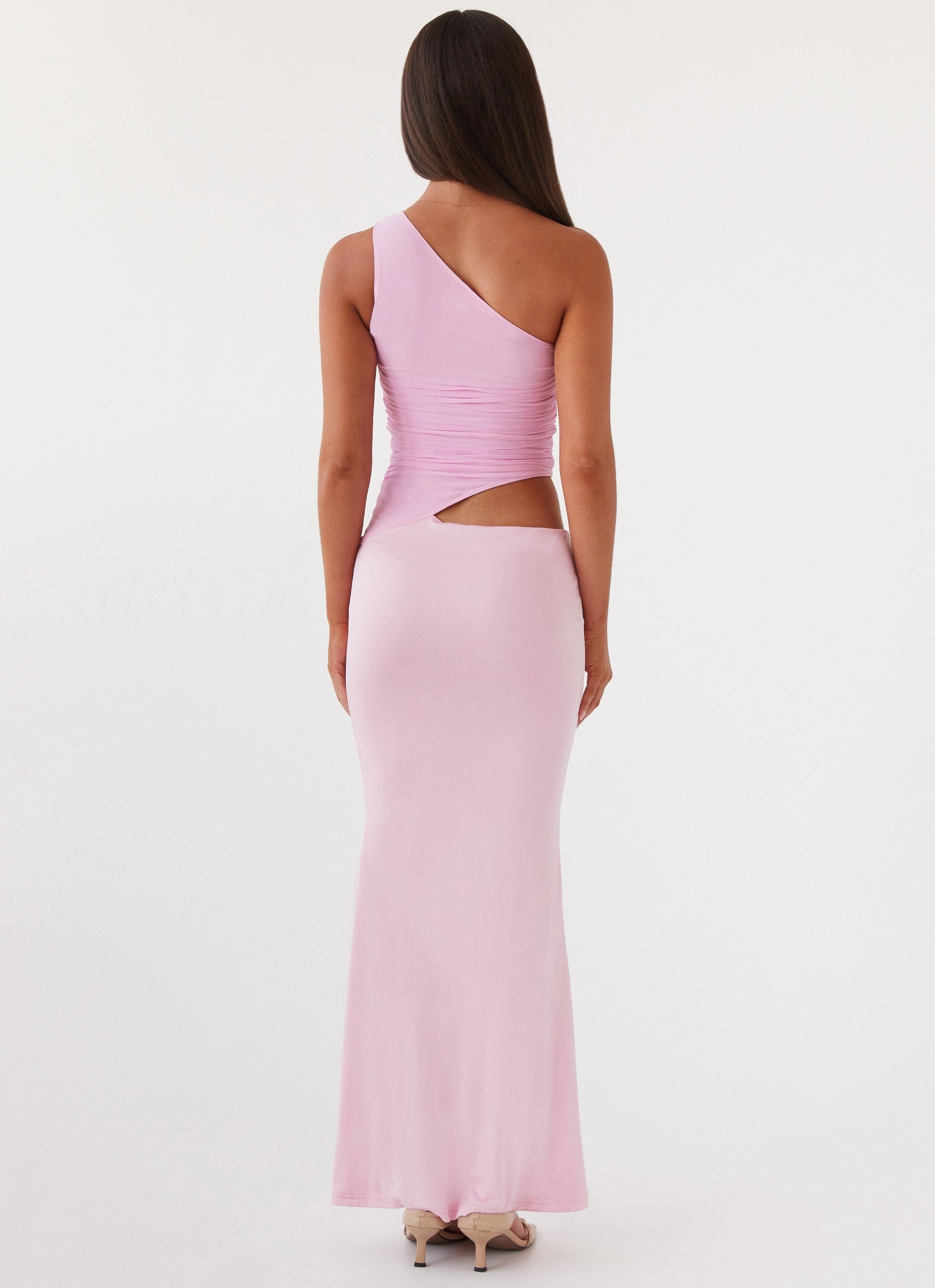 Seranella One Shoulder Maxi Dress - Pink Art Inspired Elegant Finish