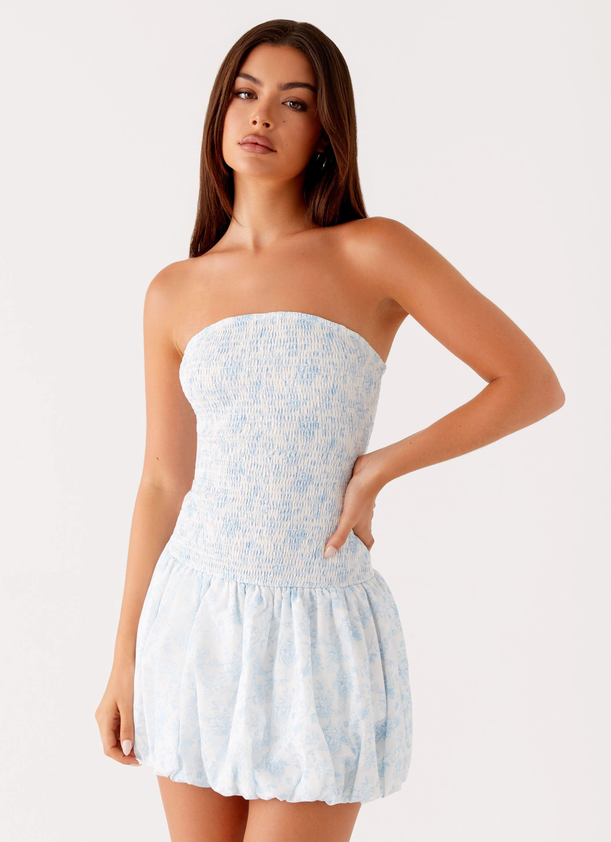 Chilly Comfort Panorama Mini Dress - Blue Floral