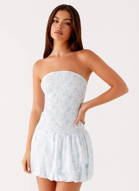 Chilly Comfort Panorama Mini Dress - Blue Floral