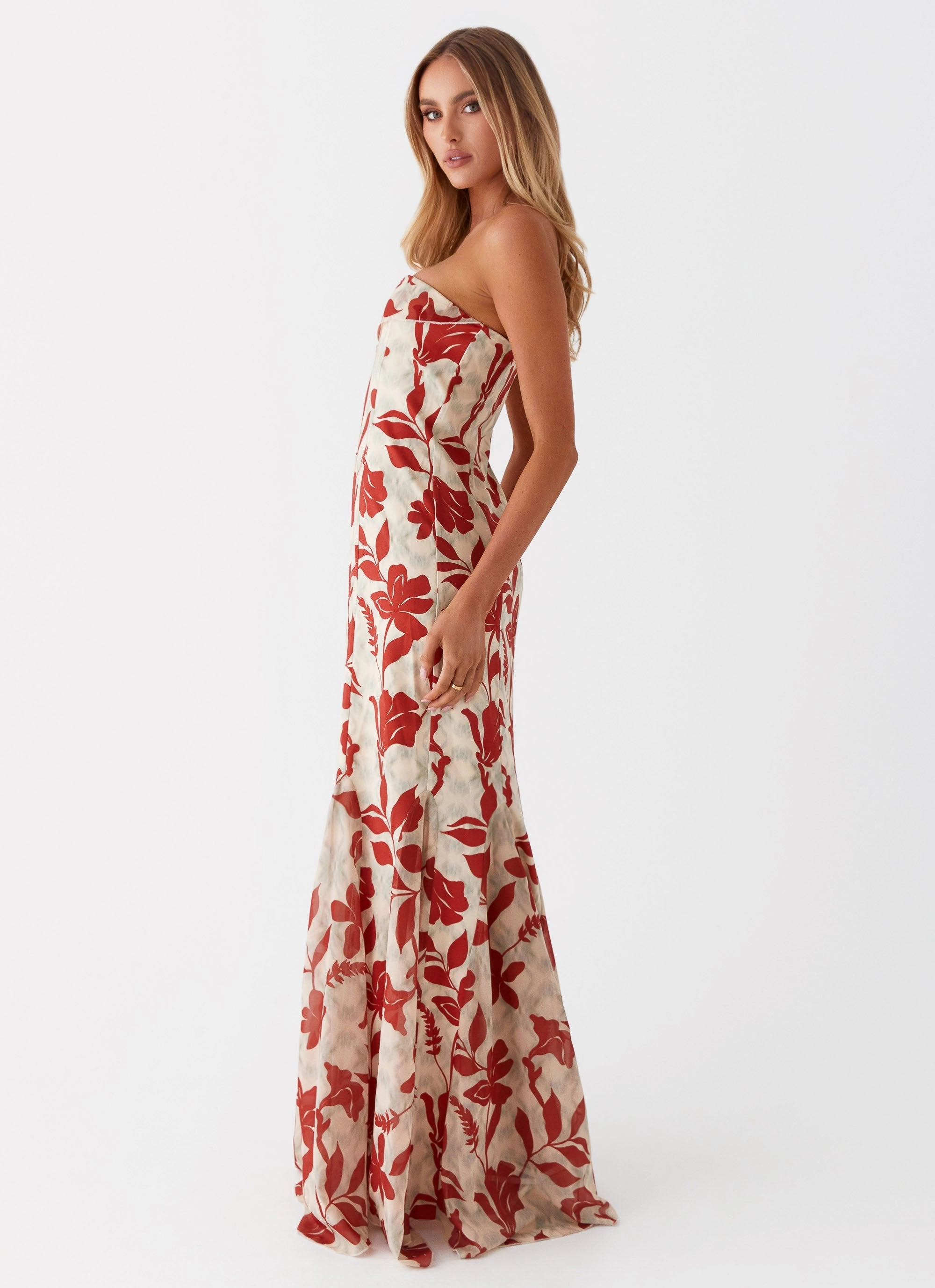 Front-Slit Willa Maxi Dress - Red Green Floral