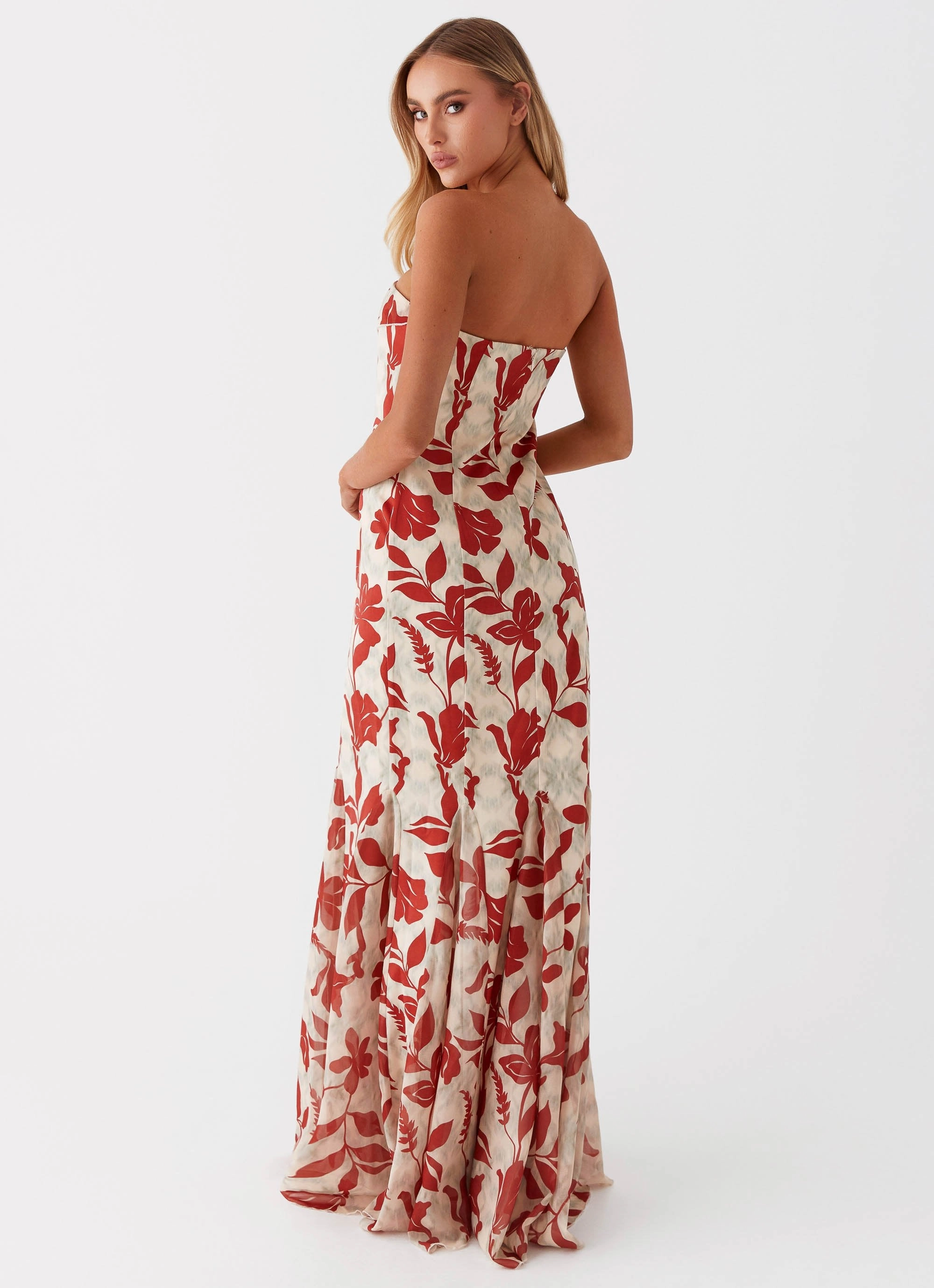 Travel Staple Calm Grace Willa Maxi Dress - Red Green Floral