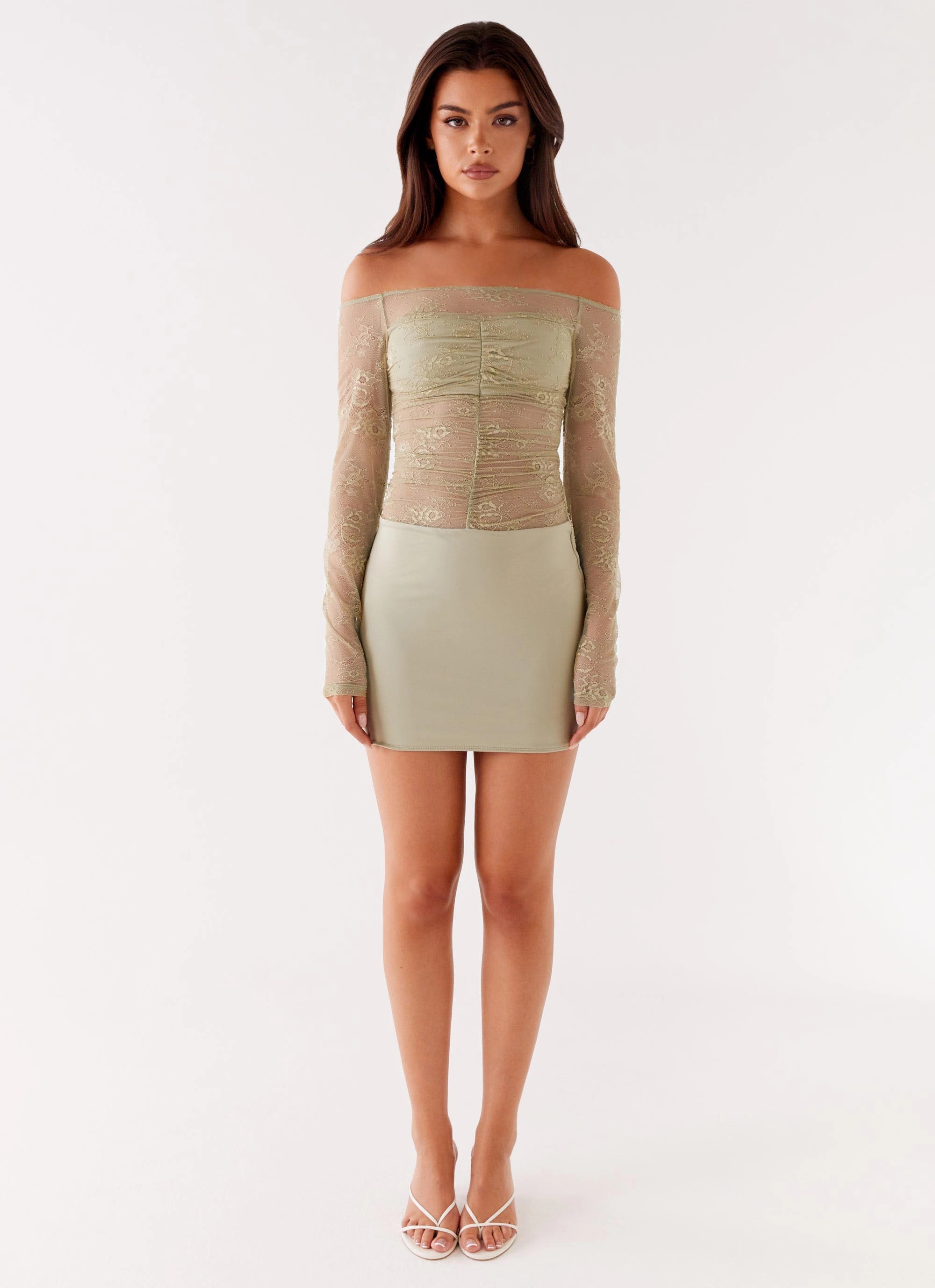Collide Lace Mini Dress - Sage Bright Mood Collar Accent