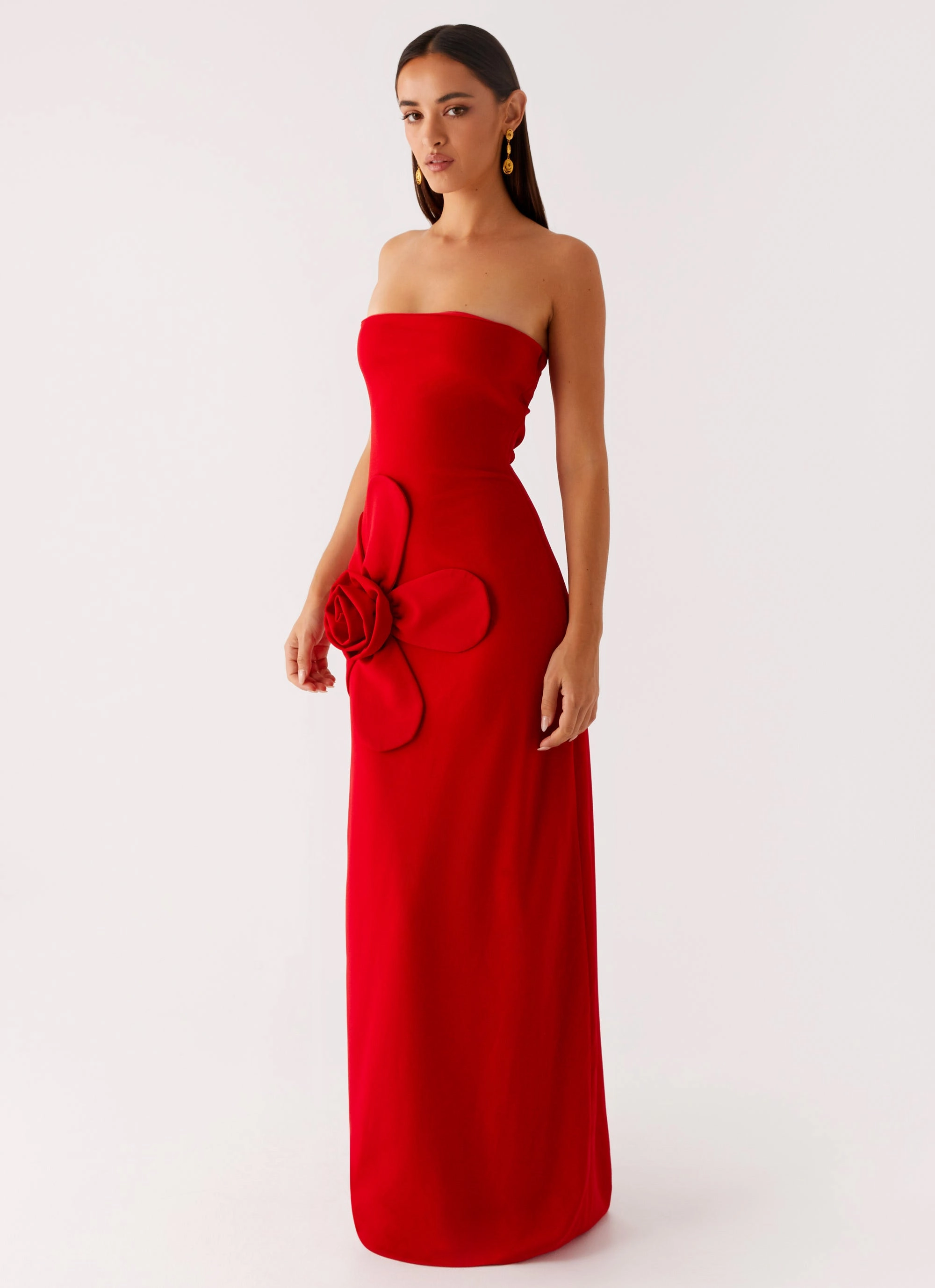 Soft Stretch Work Fit Hilton Strapless Maxi Dress - Red