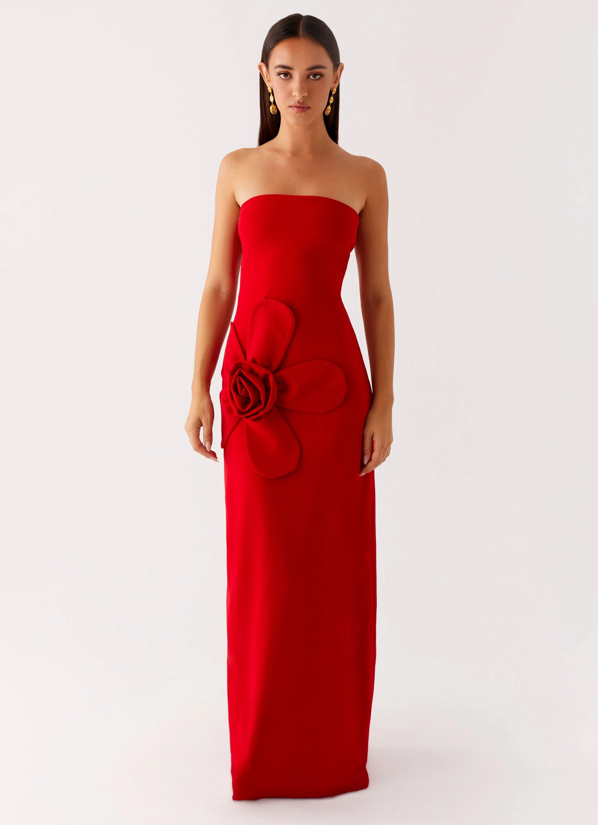 Hilton Strapless Maxi Dress - Red Fall Layer Subtle Flex