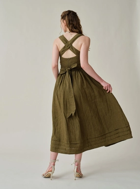 Simple Comfort Vetiver 23 | cross back linen dress