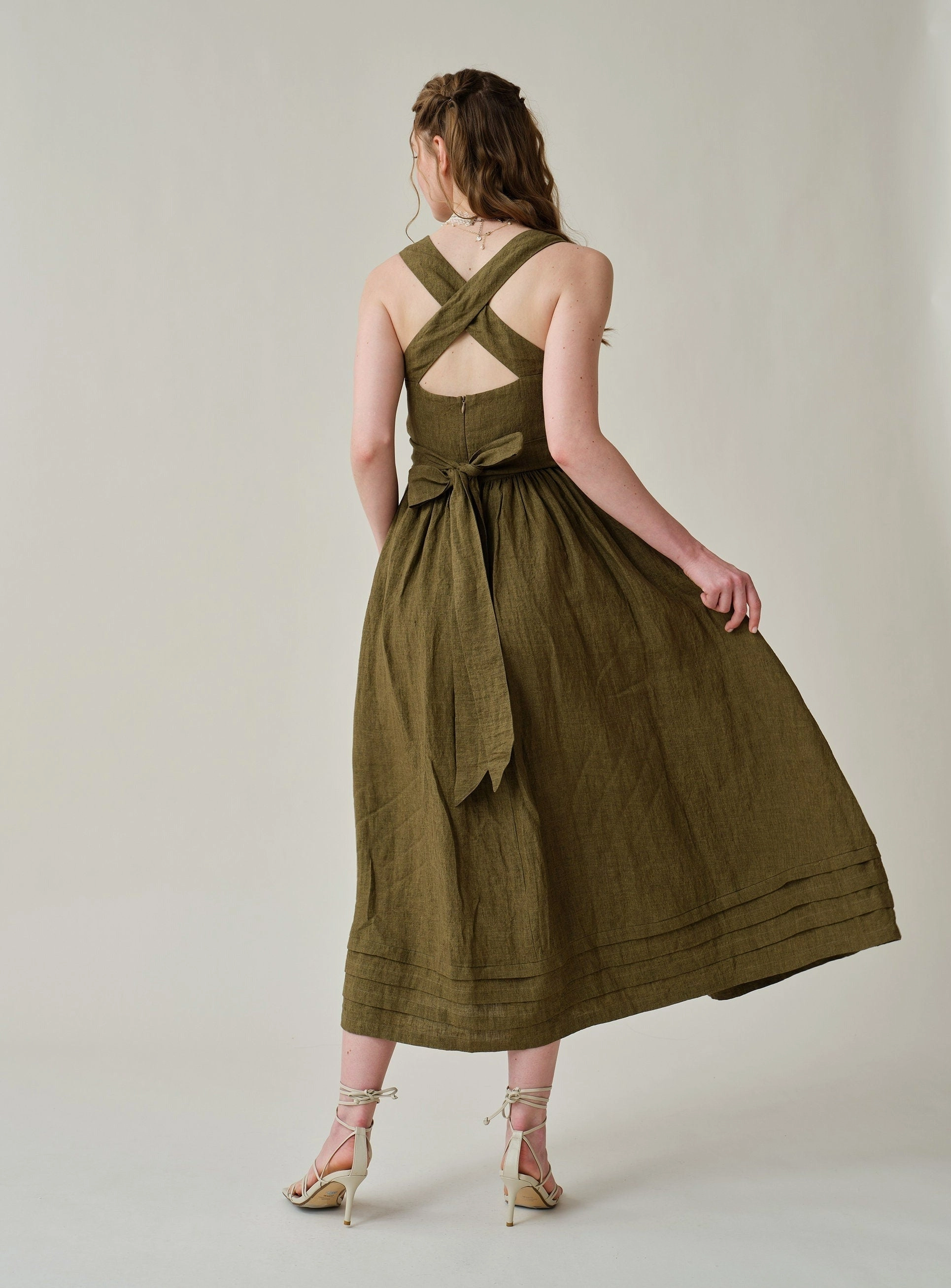 Simple Comfort Vetiver 23 | cross back linen dress