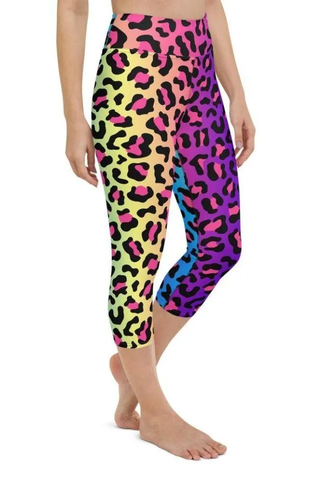 Vibrant Leopard Print Yoga Capris