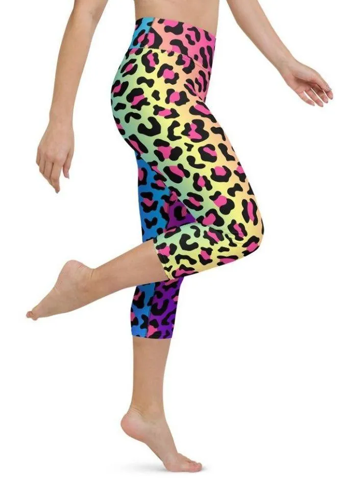 Vibrant Leopard Print Yoga Capris