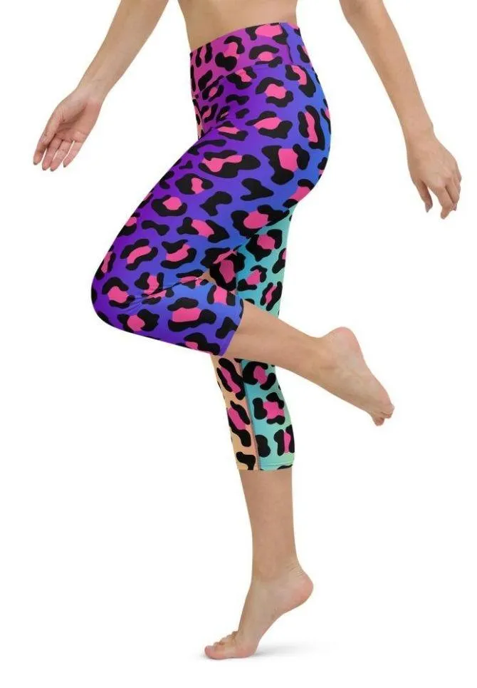 Vibrant Leopard Print Yoga Capris