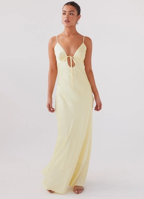 Flora Satin Maxi Dress - Lemon Perfectly Crafted