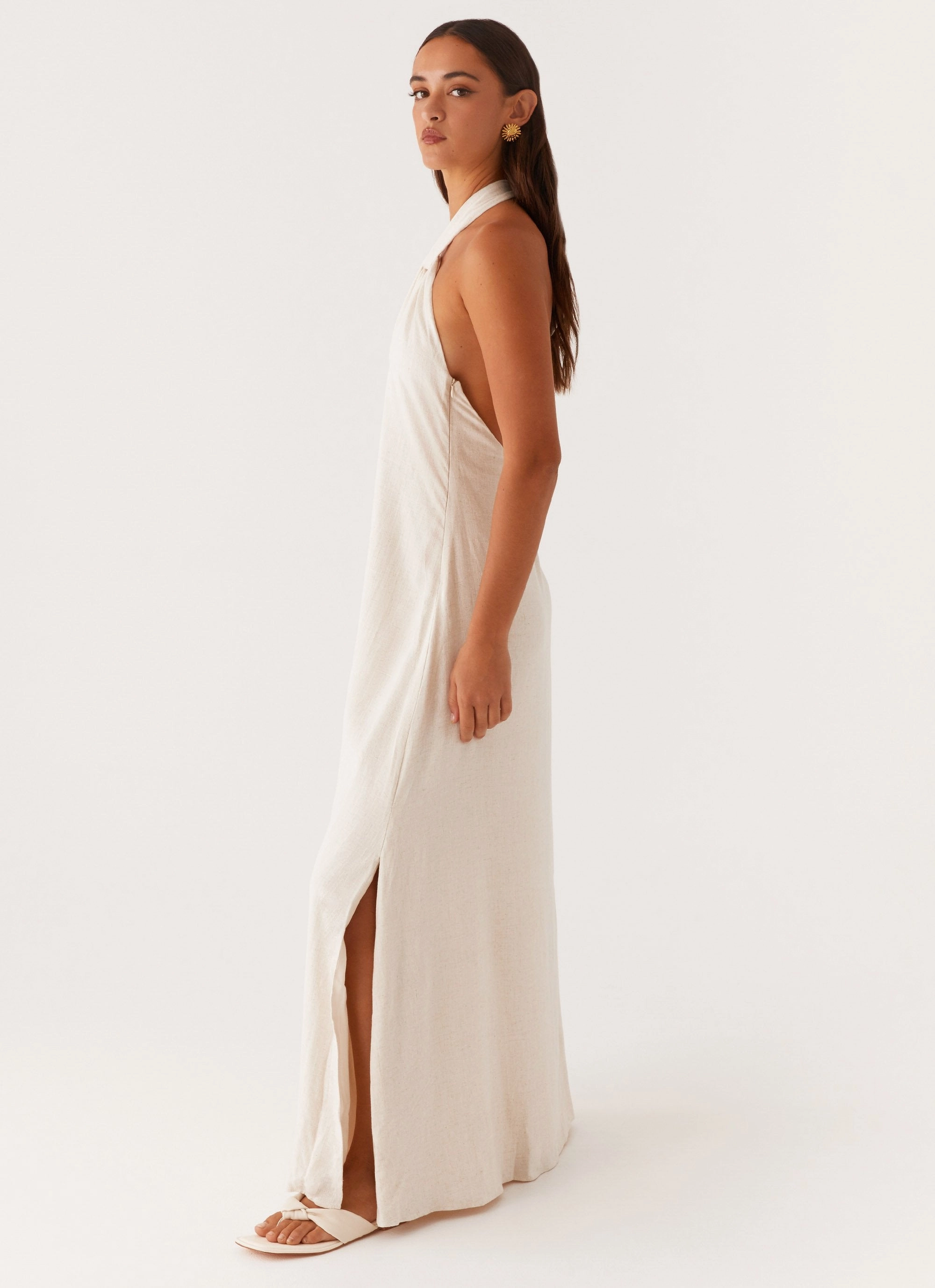 Sophisticated Layers Wrap style Golden Child Linen Maxi Dress - Oatmeal