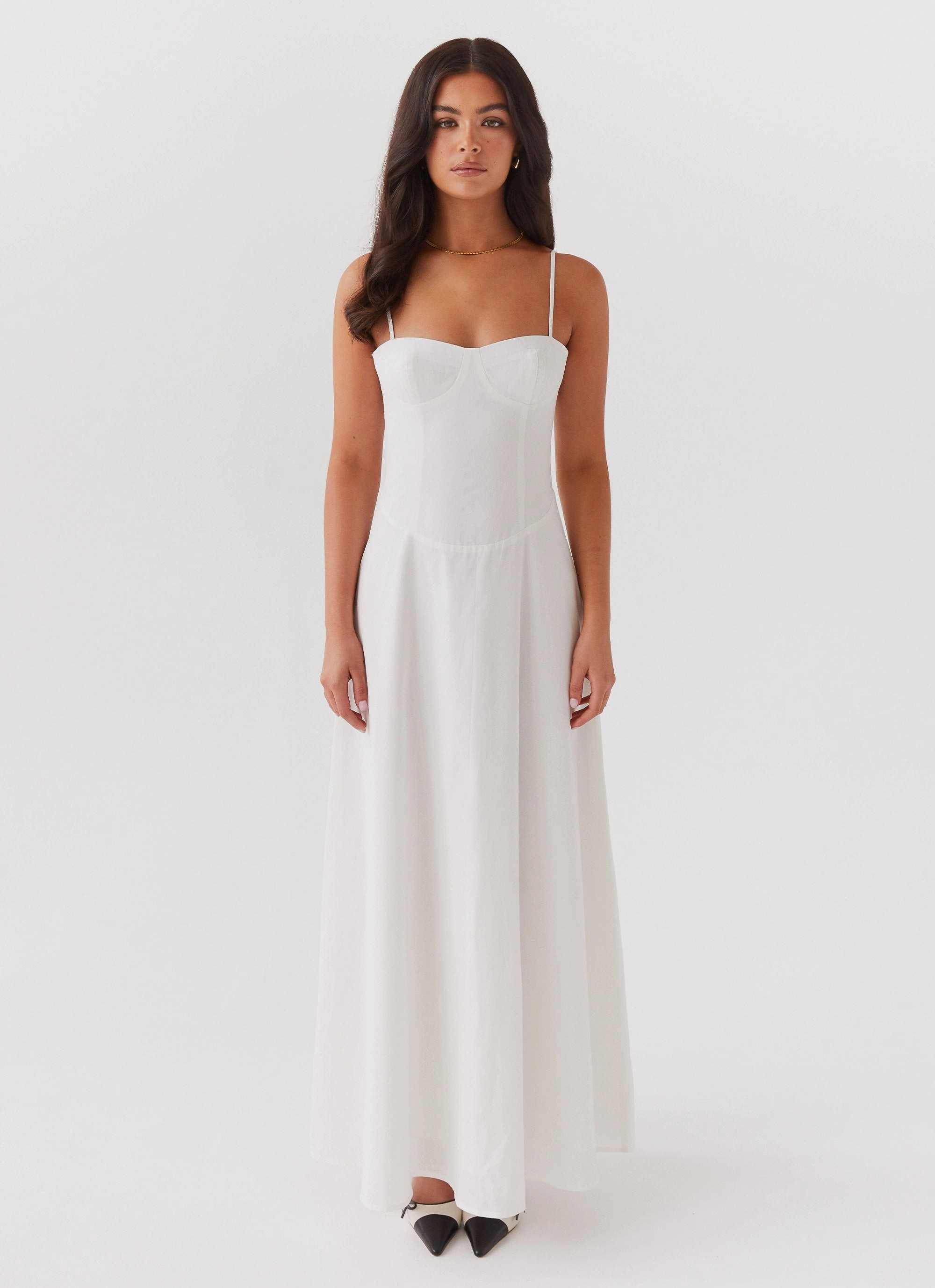 Angelina Linen Maxi Dress - White All Timewear Street Ready