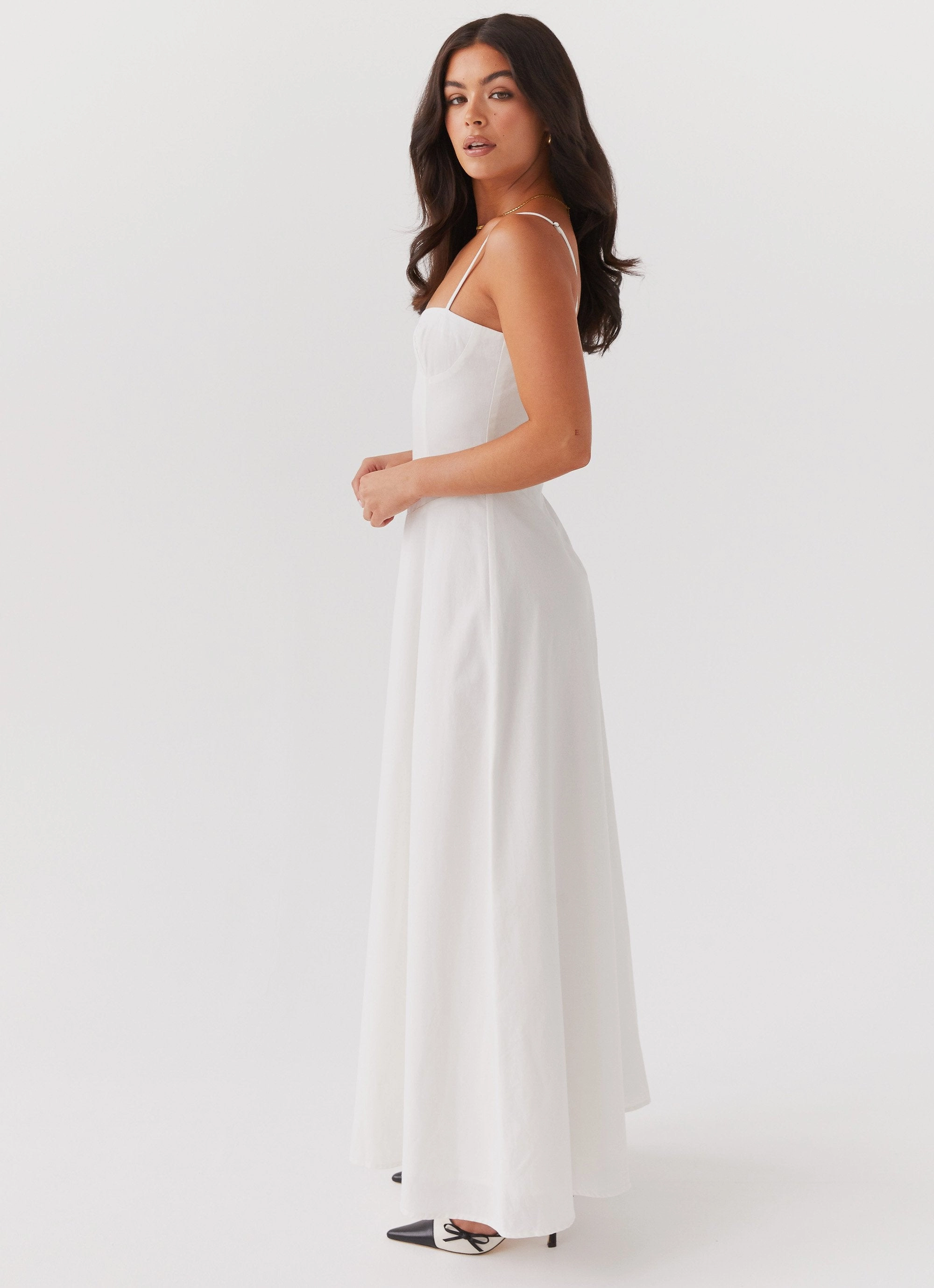 Quiet Sweet Functional Style Angelina Linen Maxi Dress - White