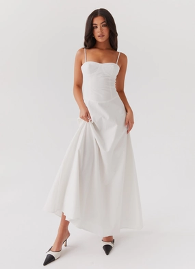 Angelina Linen Maxi Dress - White Breathable Autumn Ready