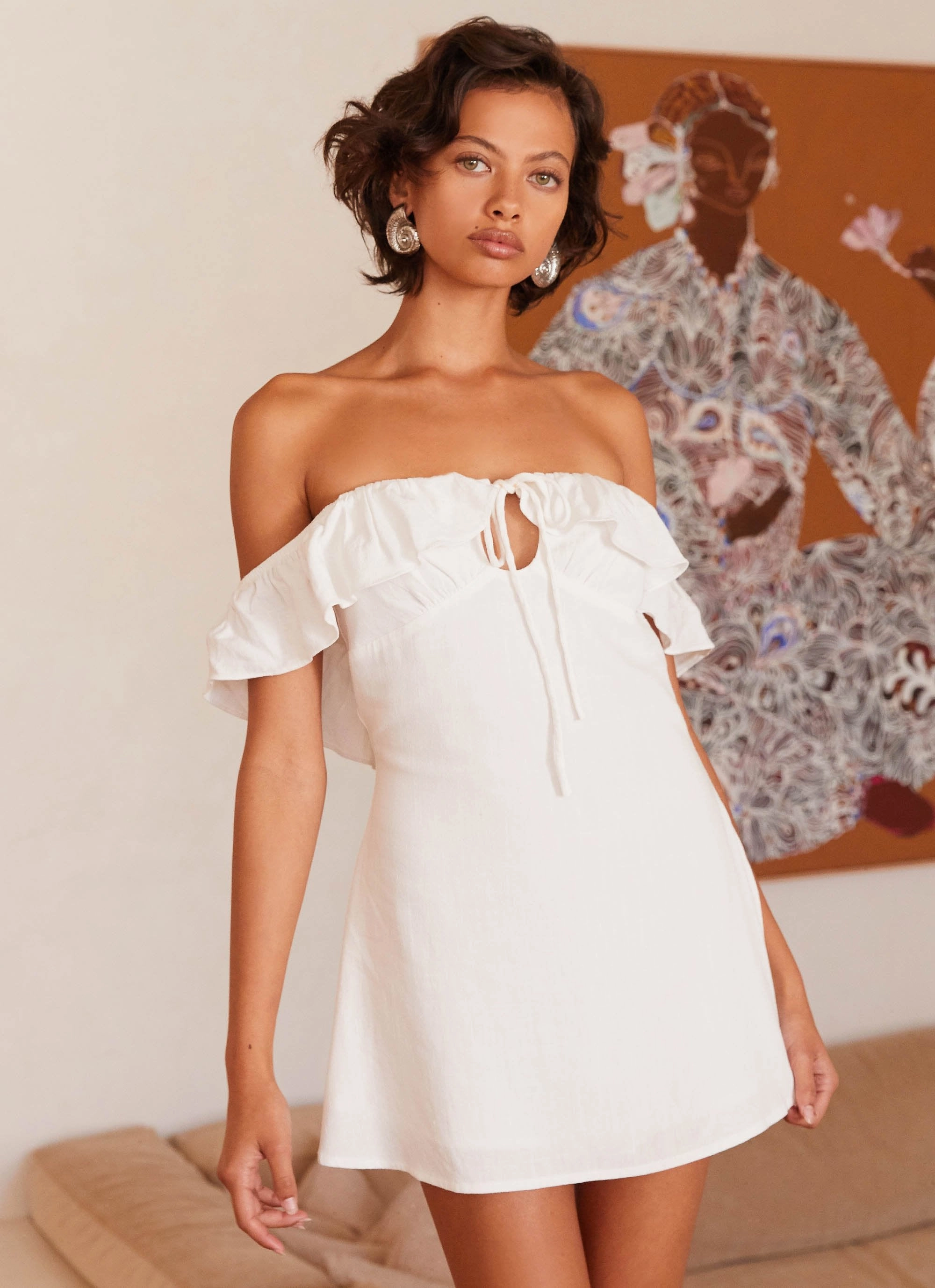 Texas Sun Linen Mini Dress - White QuickDryTechnology