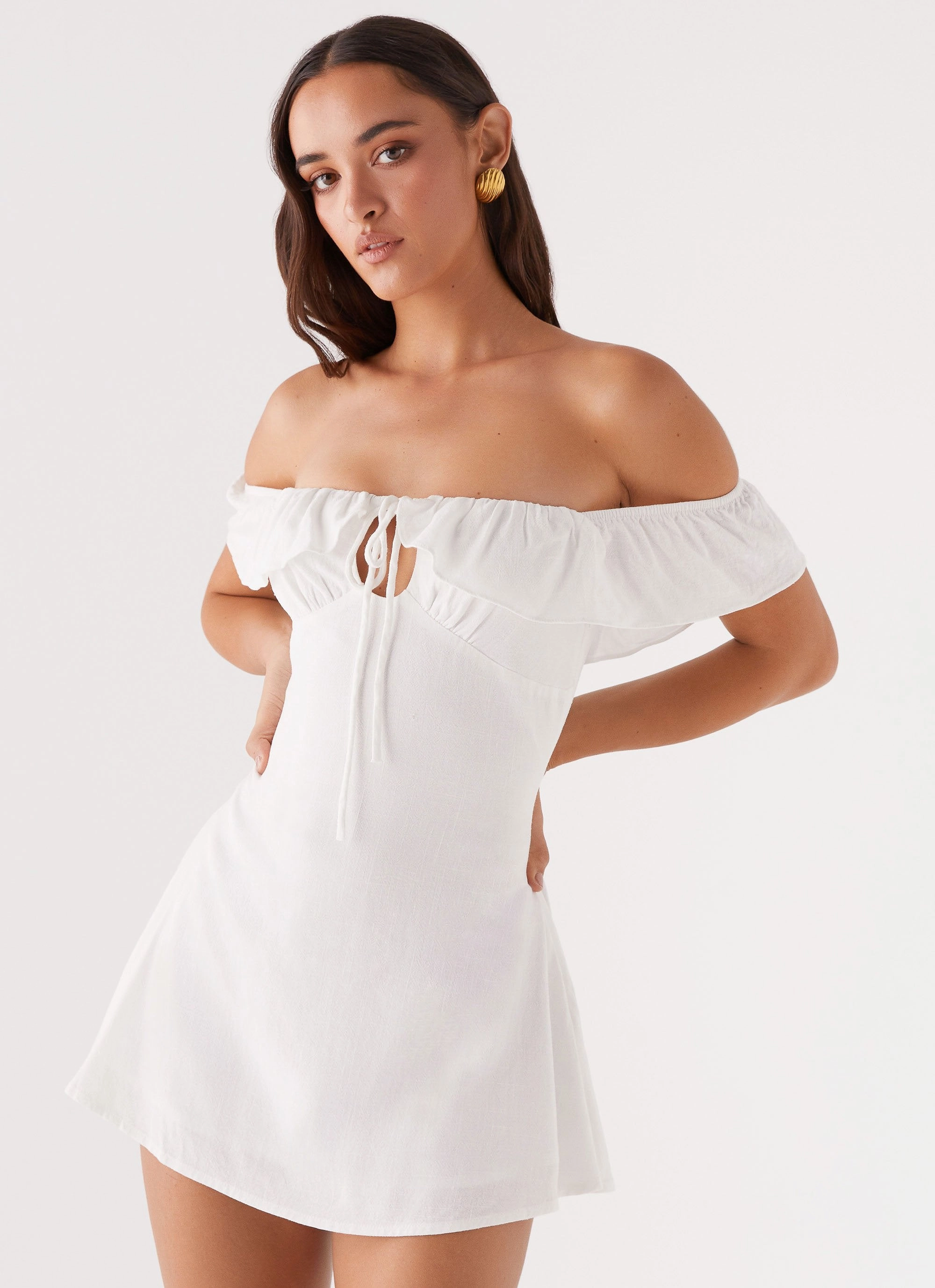 Texas Sun Linen Mini Dress - White Vacation Outfit Tiered Skirt